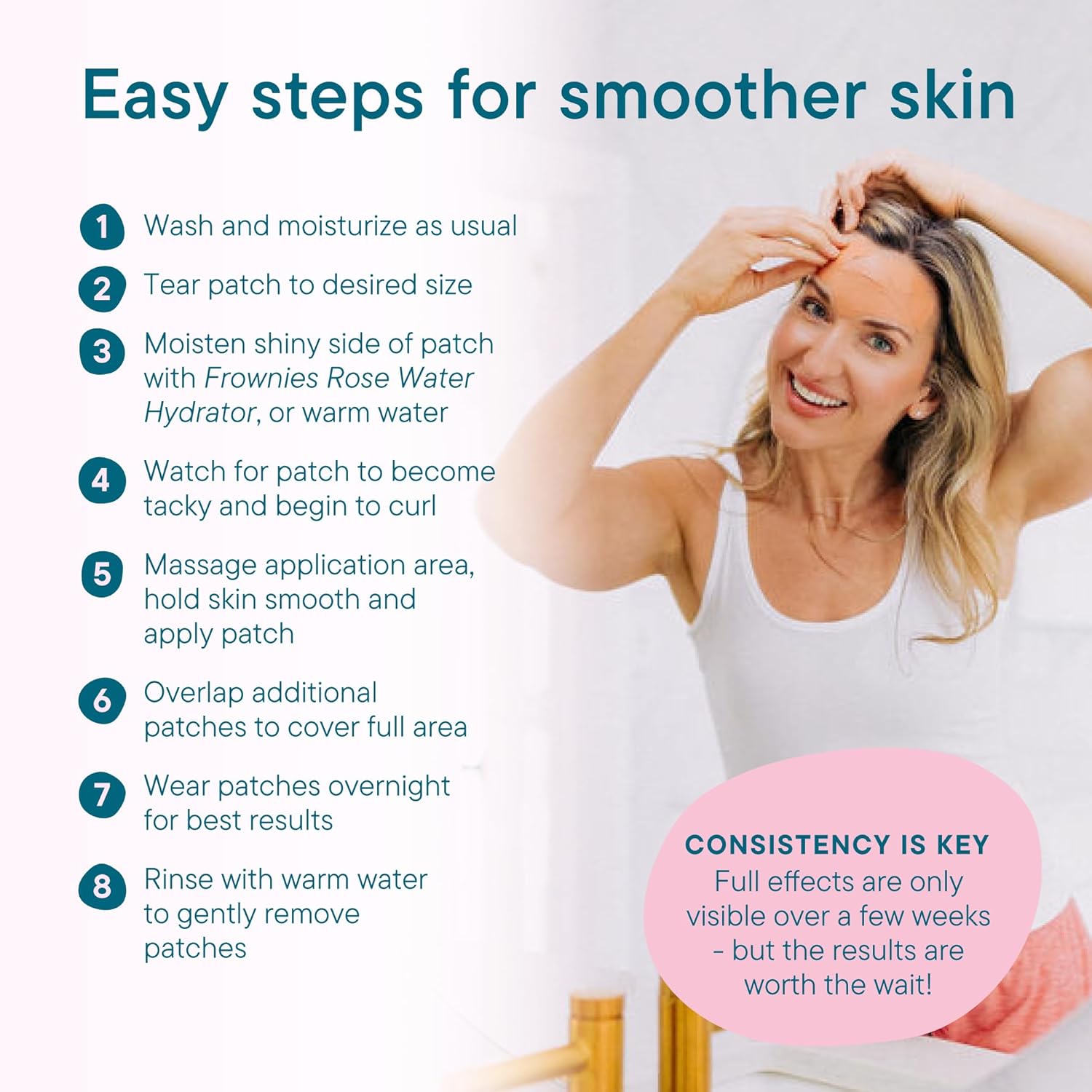 Frownies Forehead and Between the Eyes Wrinkle Patches - Hypoallergenic Facial Patches for Smoothing Forehead Wrinkles and Eleven Lines