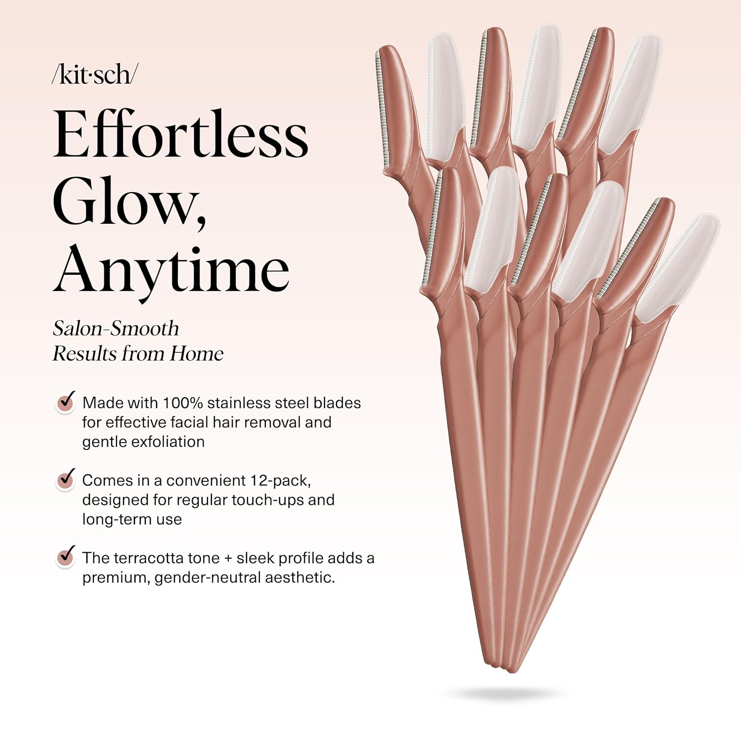 kitsch dermaplane razor terracotta 12 pieces exfoliating facial skin care tool facial hair removal