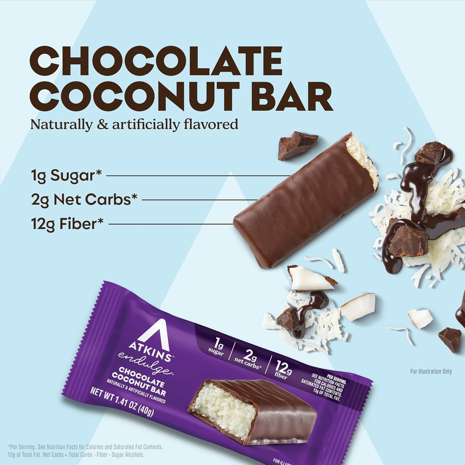 atkins endulge chocolate coconut flavored snack bar 16 count keto friendly low sugar