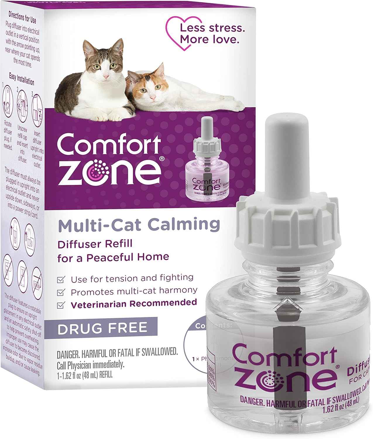 COMFORT ZONE Multi Cat Calming Diffuser Refill, 6 Pack – Cat Calming Pheromone Refills Help Reduce Anxiety, Stress, Scratching, Urine Marking, Multi-Cat Aggression, (30-Day Refills, 180-Day Supply)