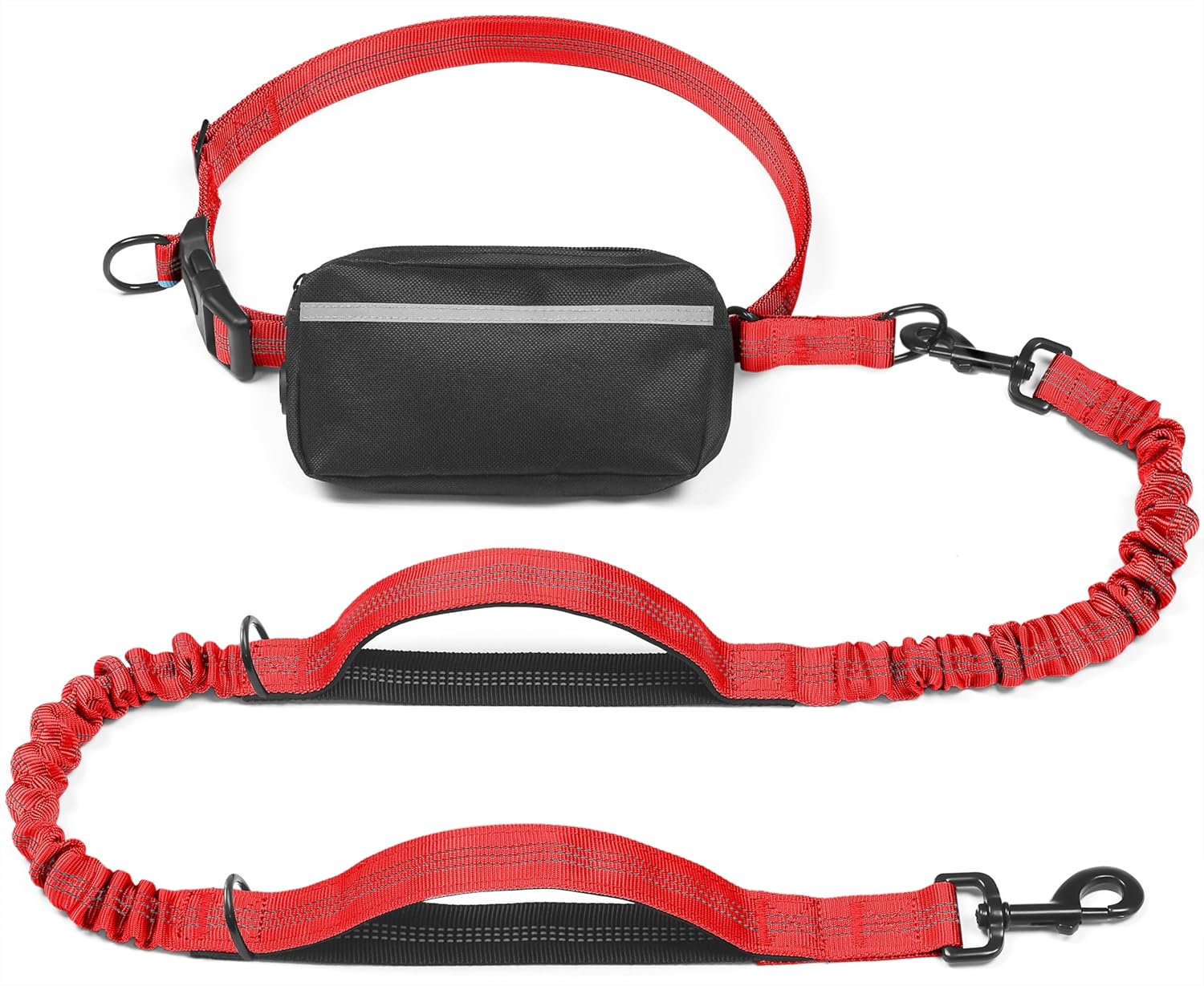 iYoShop hands-free dog leash with zipper pouch and dual padded handles for medium and large dogs (large, 25-120 lbs, black)