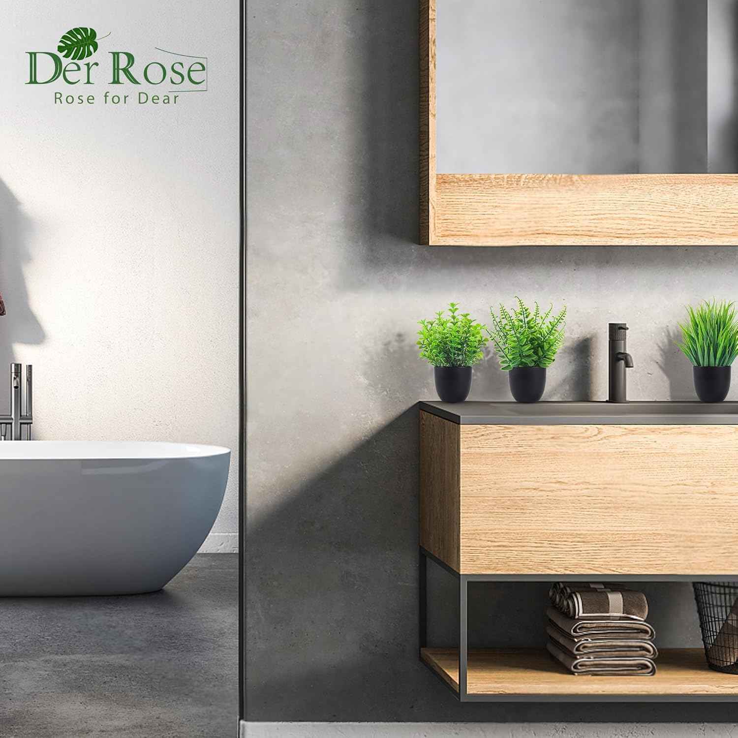 Der Rose Fake Plants 4 Packs Artificial Plants Small Faux Plants Black Bathroom Accessories for Halloween Bathroom Home Kitchen Coffee Table Office Desk Decor Indoor
