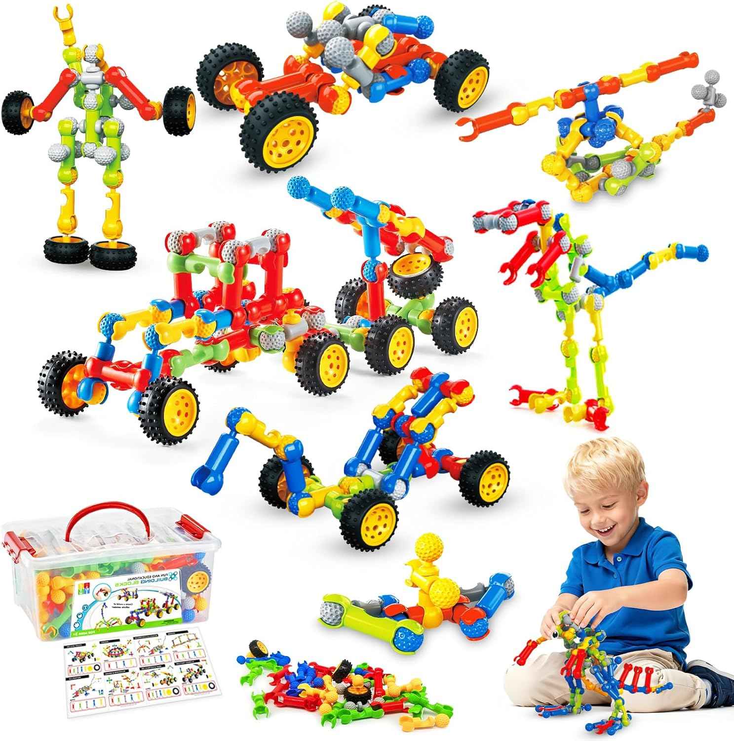 Huaker Stem Building Toys for 3 4 5 6 7 8 Year Old Boys Girls Kids,180 Pieces Building Blocks Educational Learning Toys with Large Storage Box,Ideal Christmas Birthday Gifts