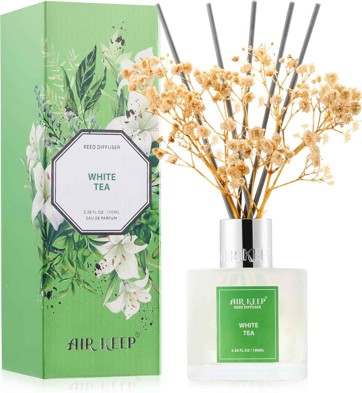 Airkeep Reed Diffuser Set,3.38 fl oz (100 ml) - Clean Linen Oil Diffusers with 8 Reed Sticks,Home Fragrance Reed Diffuser for Bathroom Shelf Decor