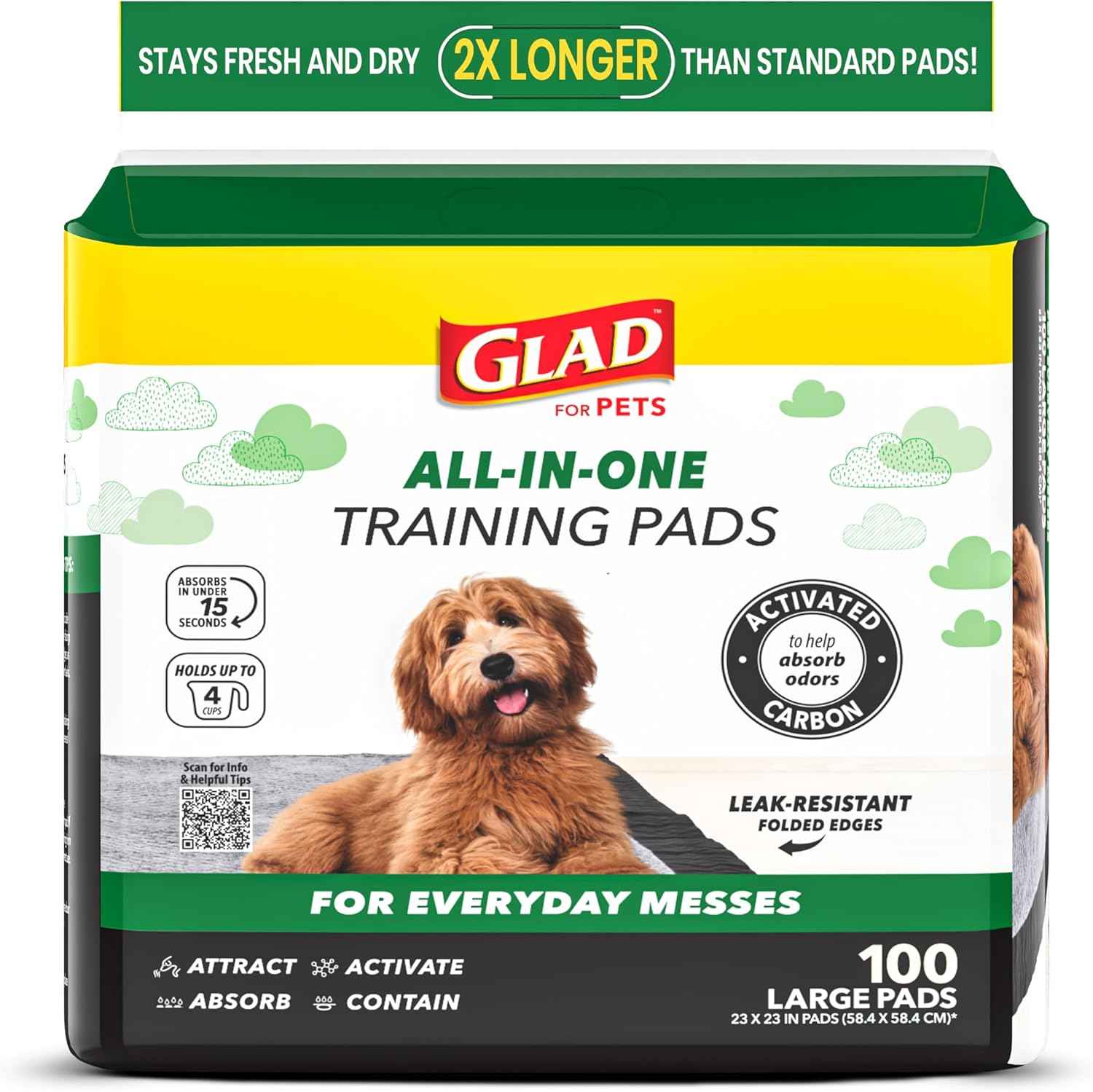 Glad for Pets Black Charcoal Puppy Training Pads with Odor Control and Pheromone Attractant, Leak Resistant Dog Potty Pads for House Training Puppies and Dogs, 23 x 23 in, 50 Count