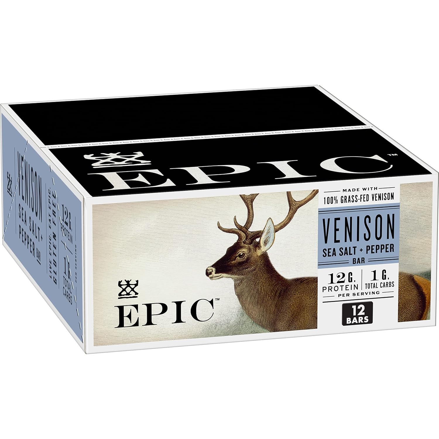 venison sea salt and pepper bars, keto friendly, whole30 approved, gluten free, 12 count, 15.6 oz