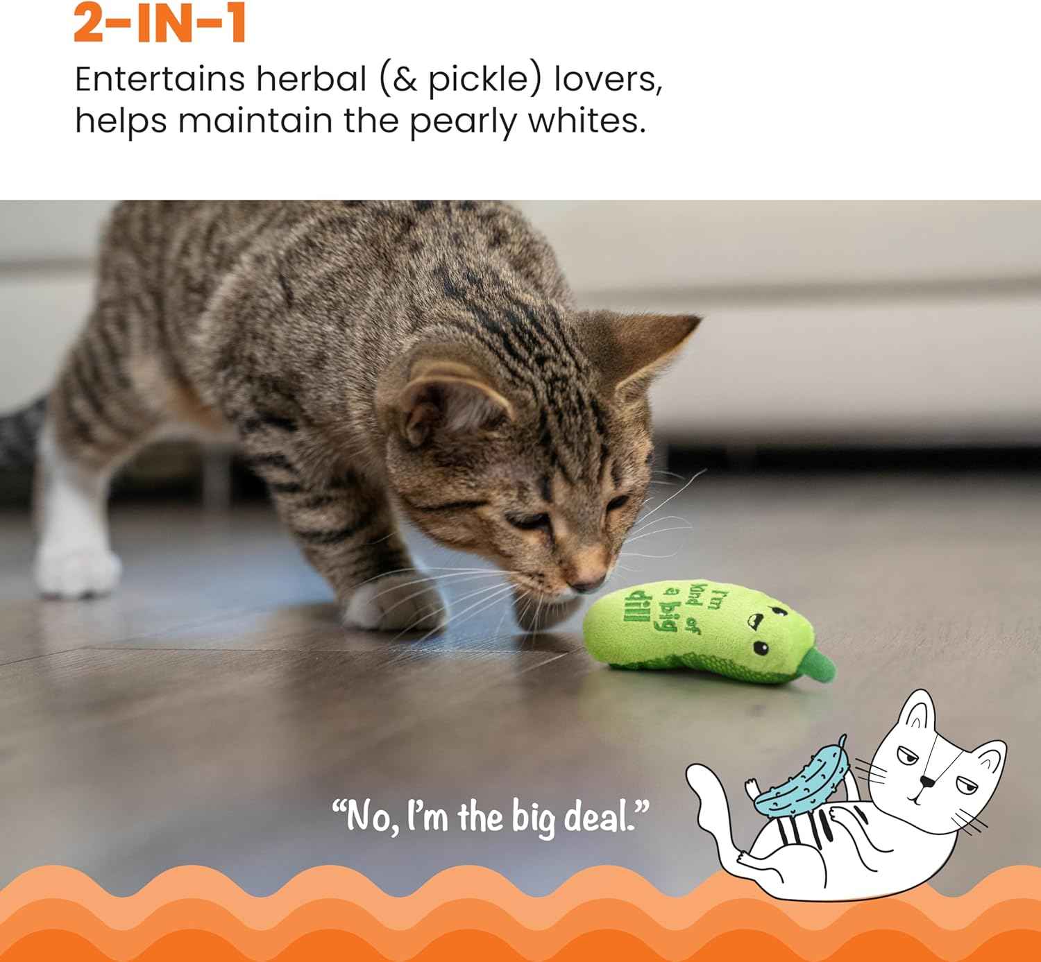 Catstages Crunchy Pickle Kicker Cat Toy – Plush Crinkle Toy with Catnip and Dental Mesh, 6.5"
