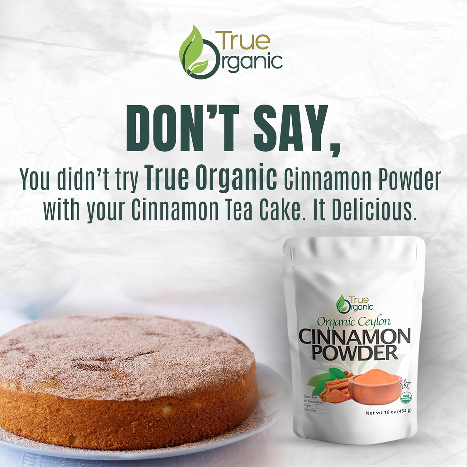 True Organic 1 lb Pure Ceylon Cinnamon Powder, Premium Grade, Gluten Free, USDA & Kosher Certified