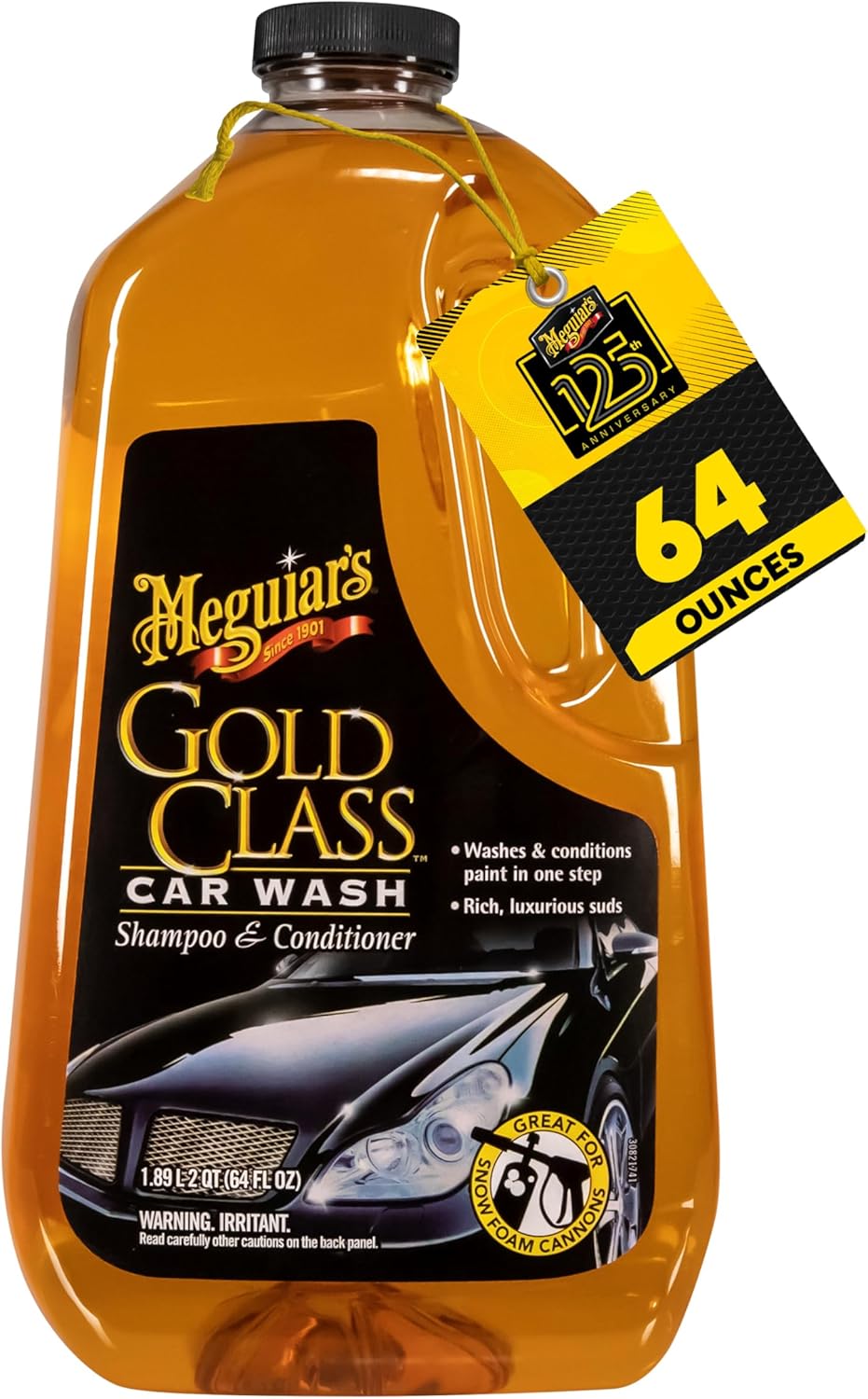 Meguiar's Gold Class Car Wash - 64 Oz, Foam Cannon or Bucket Wash, Safe for All Paint Types, 1-Step Cleaning and Conditioning