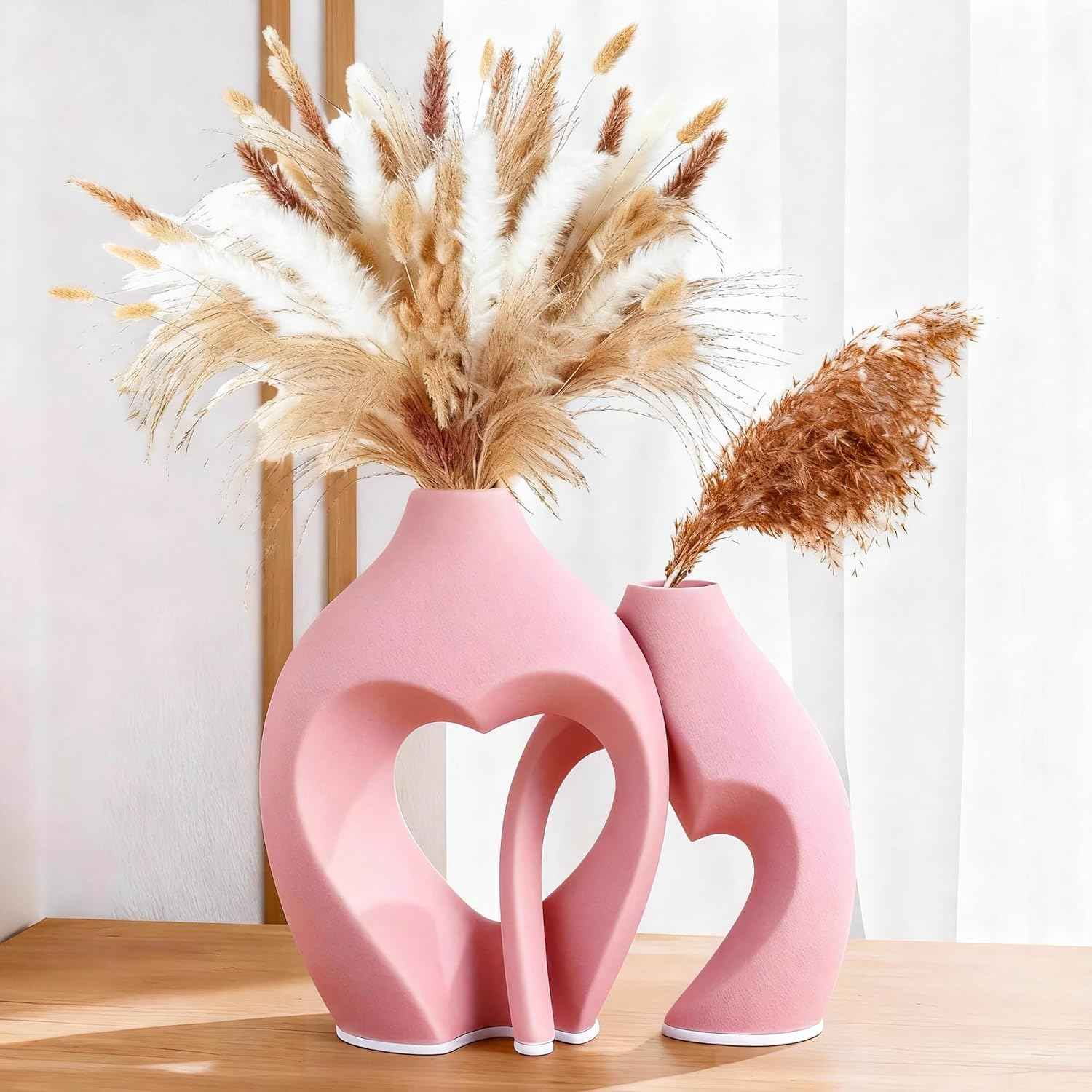 White Vases for Decor, Heart Shaped Ceramic Vase Set of 2, Nordic Heart Shaped Vases, Minimalist Decorative Vase for Table Centerpiece Wedding Dining Living Room Office House Decoration