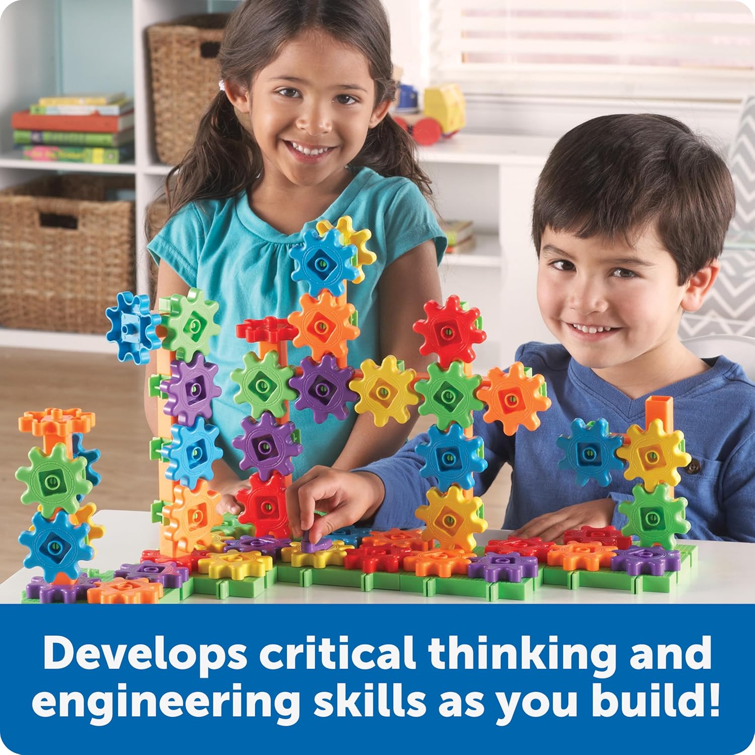 Learning Resources Gears 100-Piece Deluxe Building Set -STEM Activities, Fine Motor Skills, Toddler Explorer Kit, Science and Construction, Boys and Girls Gifts