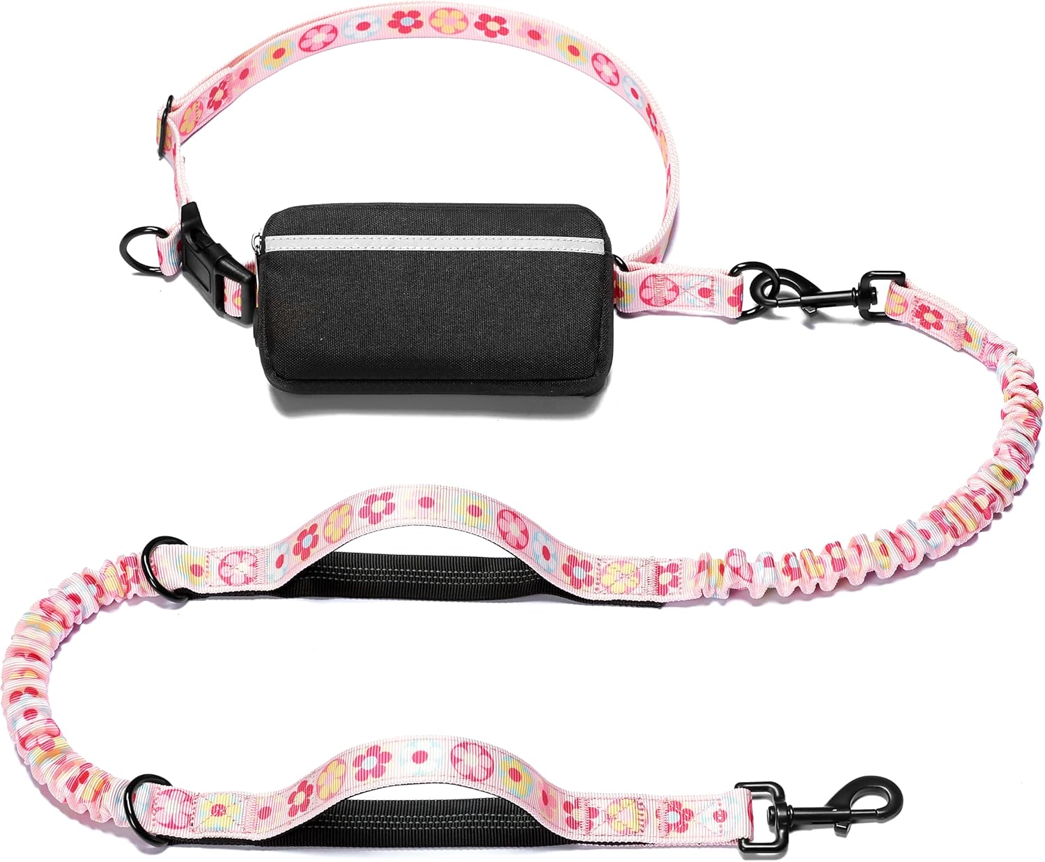 iYoShop hands-free dog leash with zipper pouch and dual padded handles for medium and large dogs (large, 25-120 lbs, black)