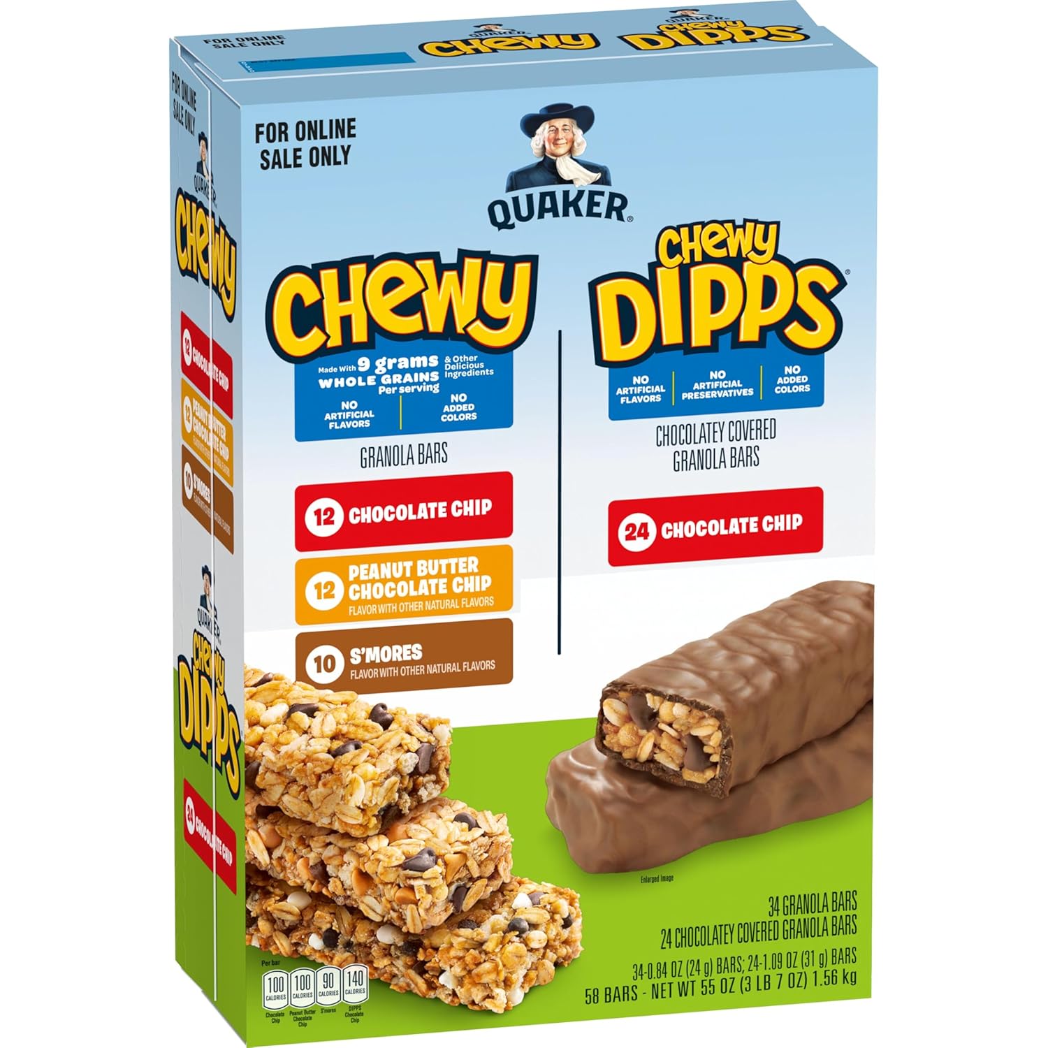 Quaker Chewy Granola Bars, Chewy & Dipps Variety Pack, 58 Bars, Whole Grains, No Artificial Flavors