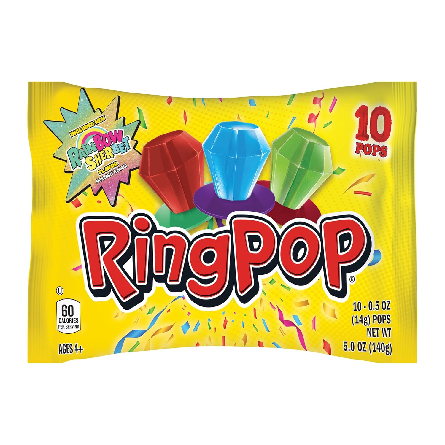 Ring Pop Individually Wrapped 10 Count Assorted Flavors Lollipop Suckers in Fun Candy Variety Pack