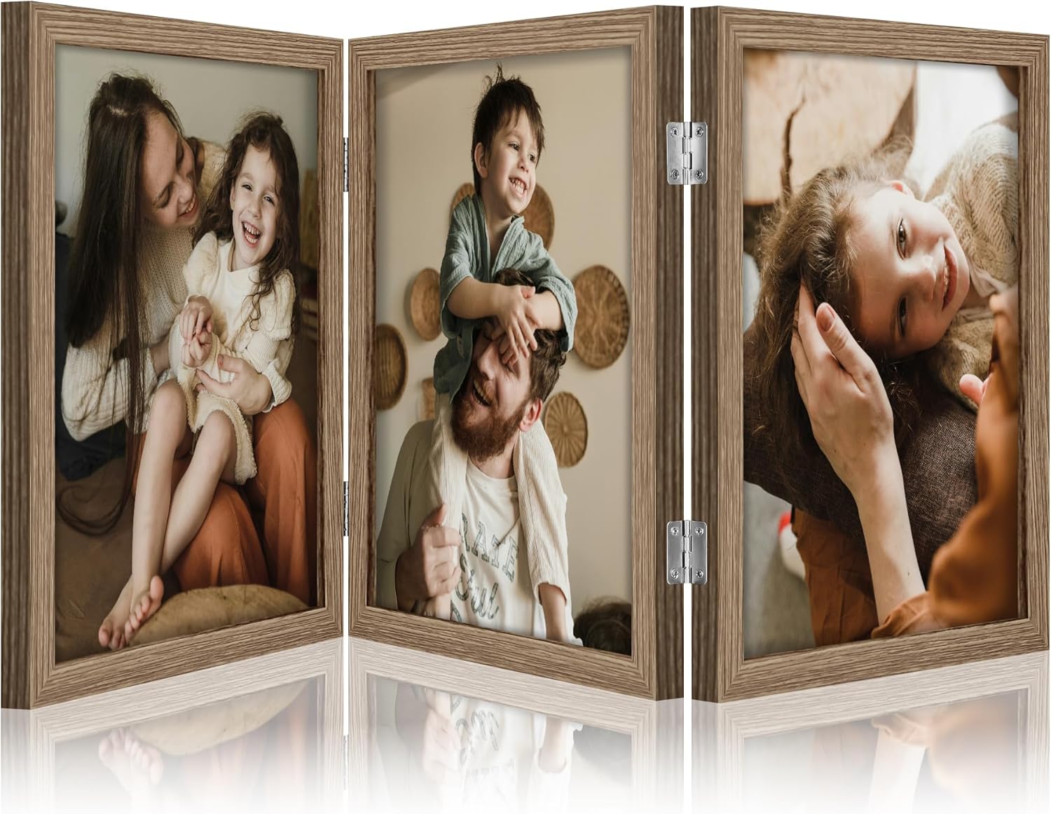 decorUhome Engineered Wood Trifold 4x6 Photo Frame with Plexiglass for Tabletop Display, Black, 3-Picture Frame
