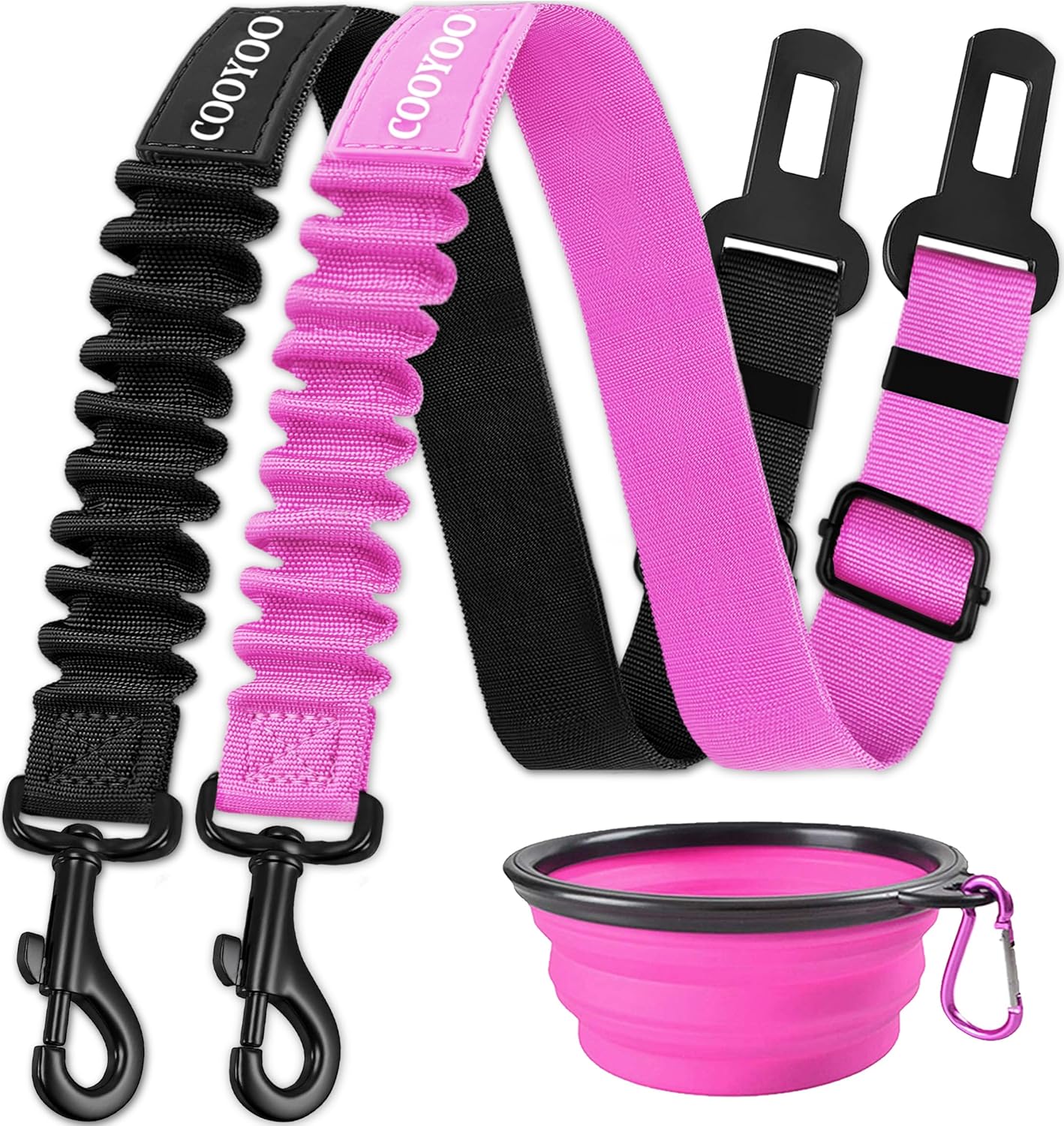 cooyoo dog seat belt 3 piece set adjustable nylon pet safety harness heavy duty elastic