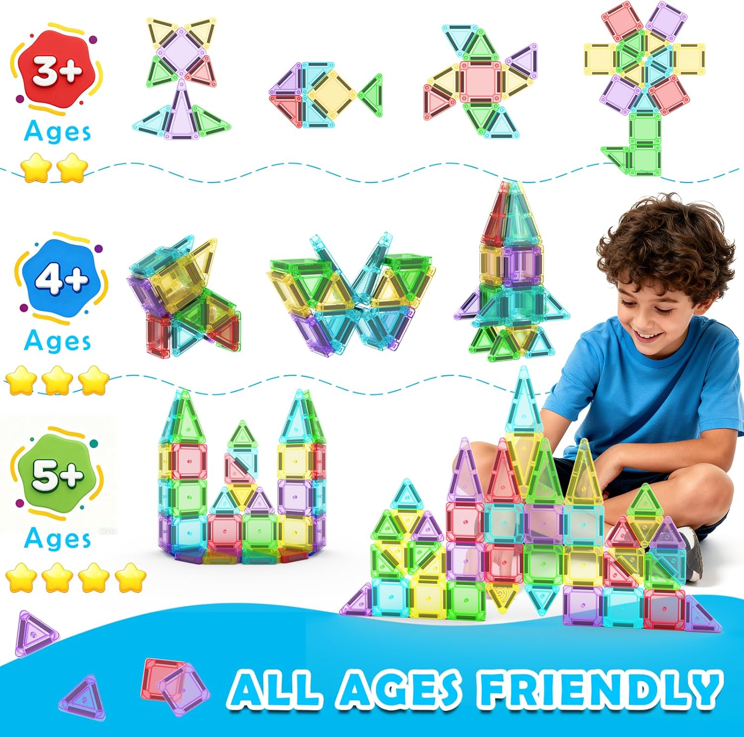 Mini Magnetic Tiles Travel Set with Case 30pcs, Mini Travel Magnet Tiles, Portable Travel Size Magnetic Tiles for Kids Ages 3-5 4-8 Boys Girls, STEM Magnet Toys for Outdoor, Kids Gift