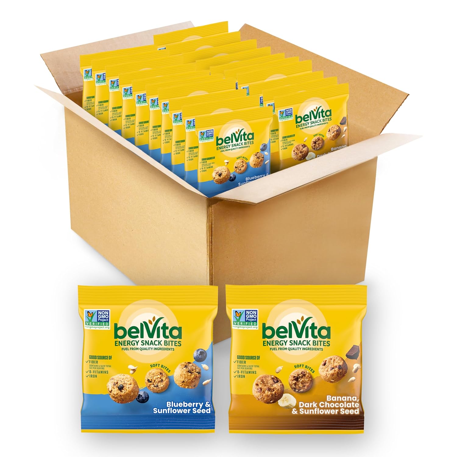 belVita energy snack bites variety pack, 2 flavors, 15 snack packs, 1.12 oz each