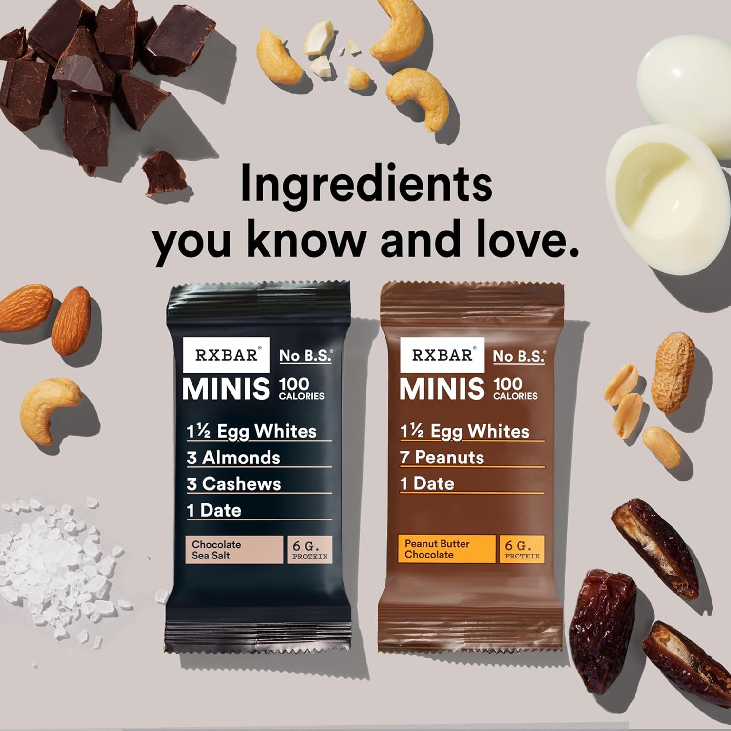 rxbar mini protein bars, 7.3oz box, 8 count, variety pack, peanut butter chocolate and chocolate sea salt