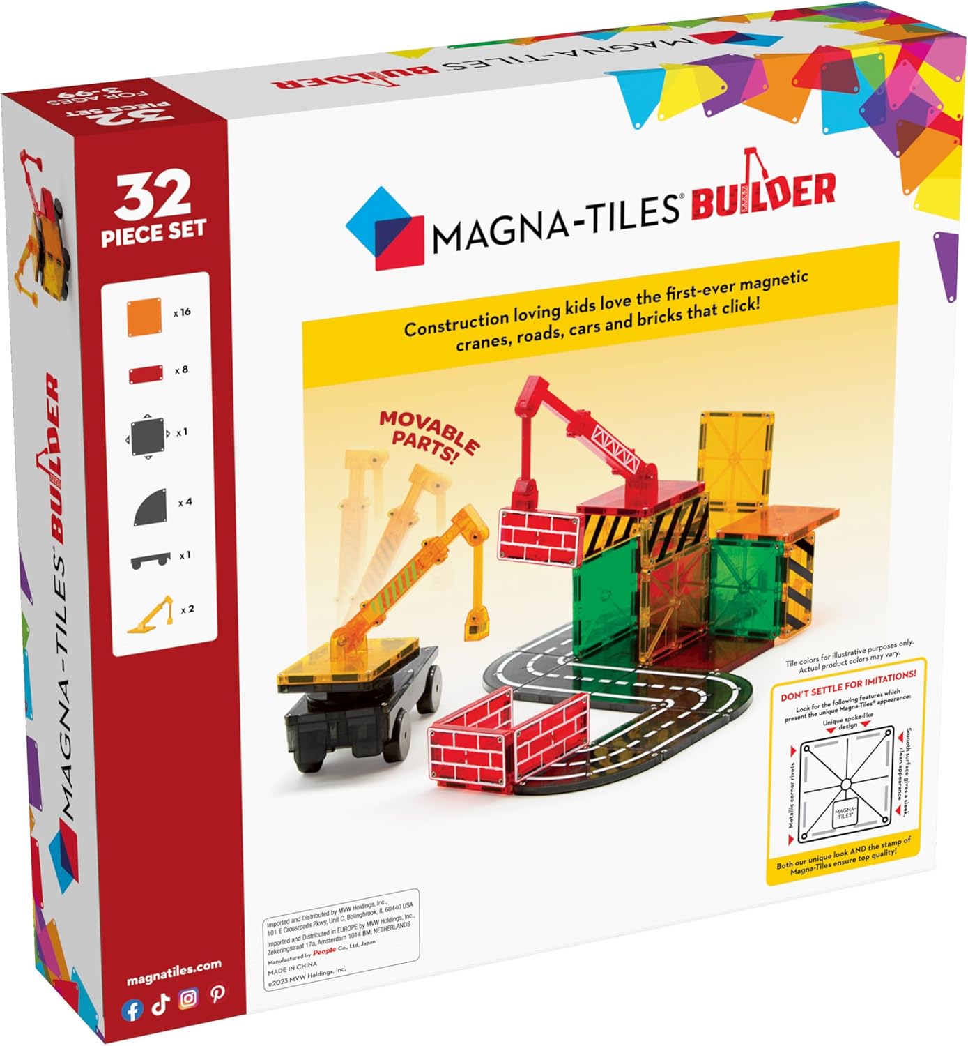 MAGNA-TILES Builder 32-Piece Magnetic Construction Set, The Original Magnetic Building Brand