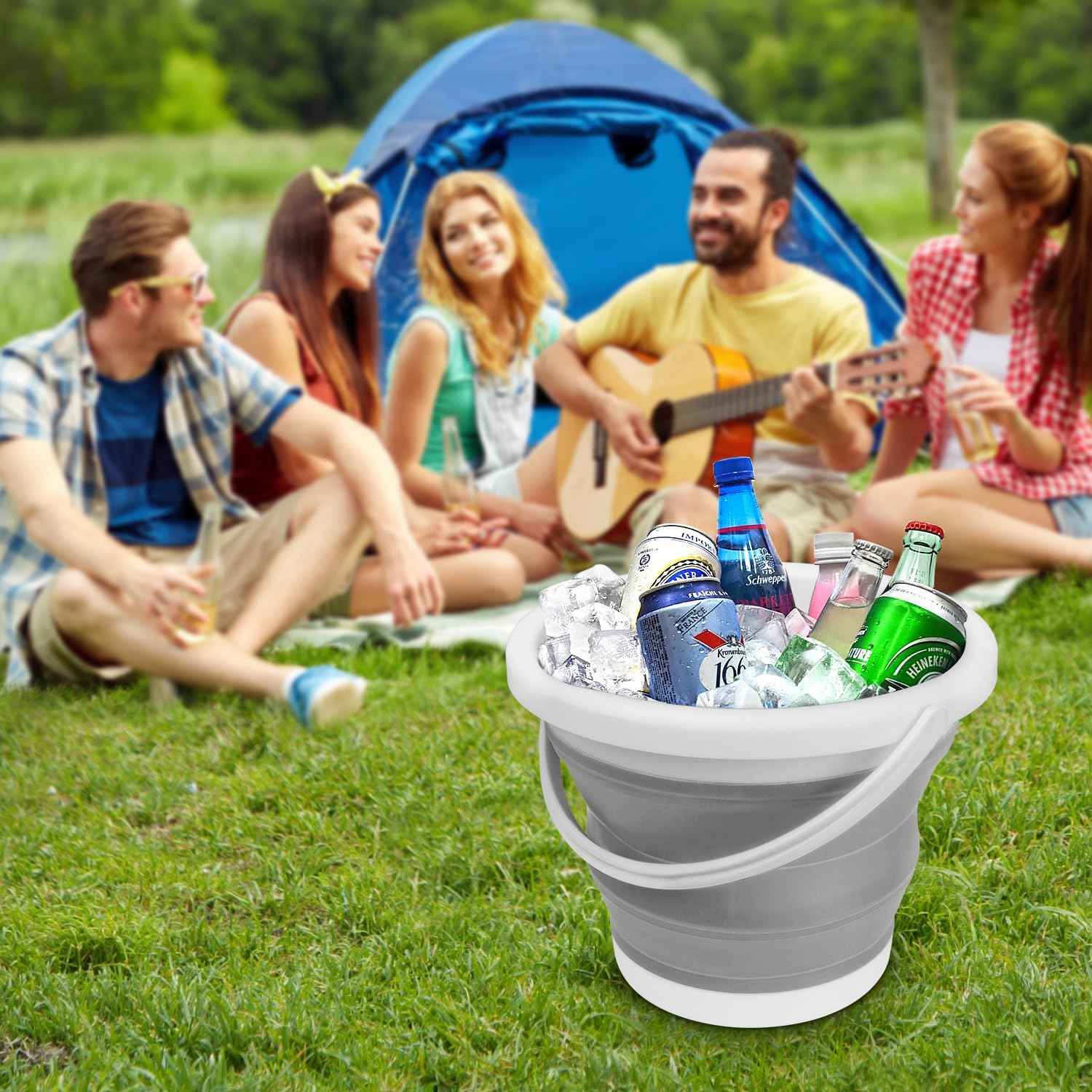 Collapsible Mop Bucket and Ice Bucket-5L(1.3 Gallon) Household Cleaning Silicone Dust Mops Bucket with no Wringer Set,Portable Bathroom Cleaning Supplies Bucket for Cleaning Caddy Spin Mops for Floor