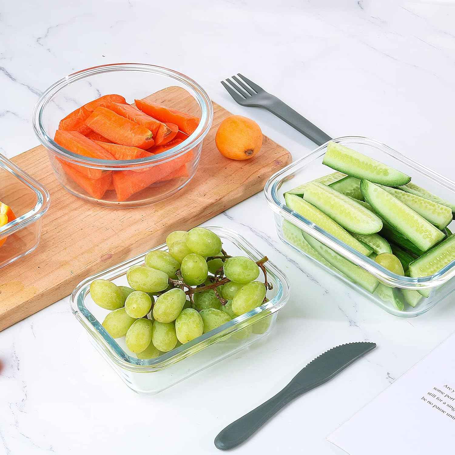 KOMUEE 24 Pieces Glass Food Storage Containers Set,Meal Prep Containers-Stackable Airtight Glass Storage Containers with lids,Freezer, Microwave, Oven Safe,Gray