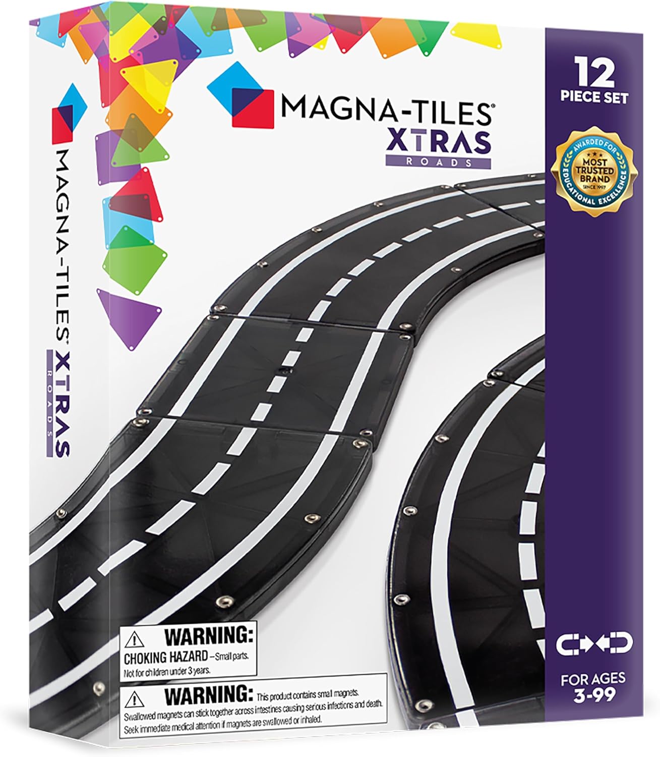MAGNA-TILES XTRAS: Roads 12 Piece Magnetic Construction Set, The ORIGINAL Magnetic Building Brand