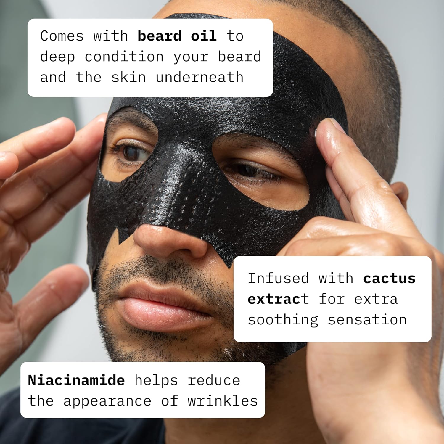 cardon korean charcoal beard care sheet masks with premium oil - 4 pack for hydration and anti-aging