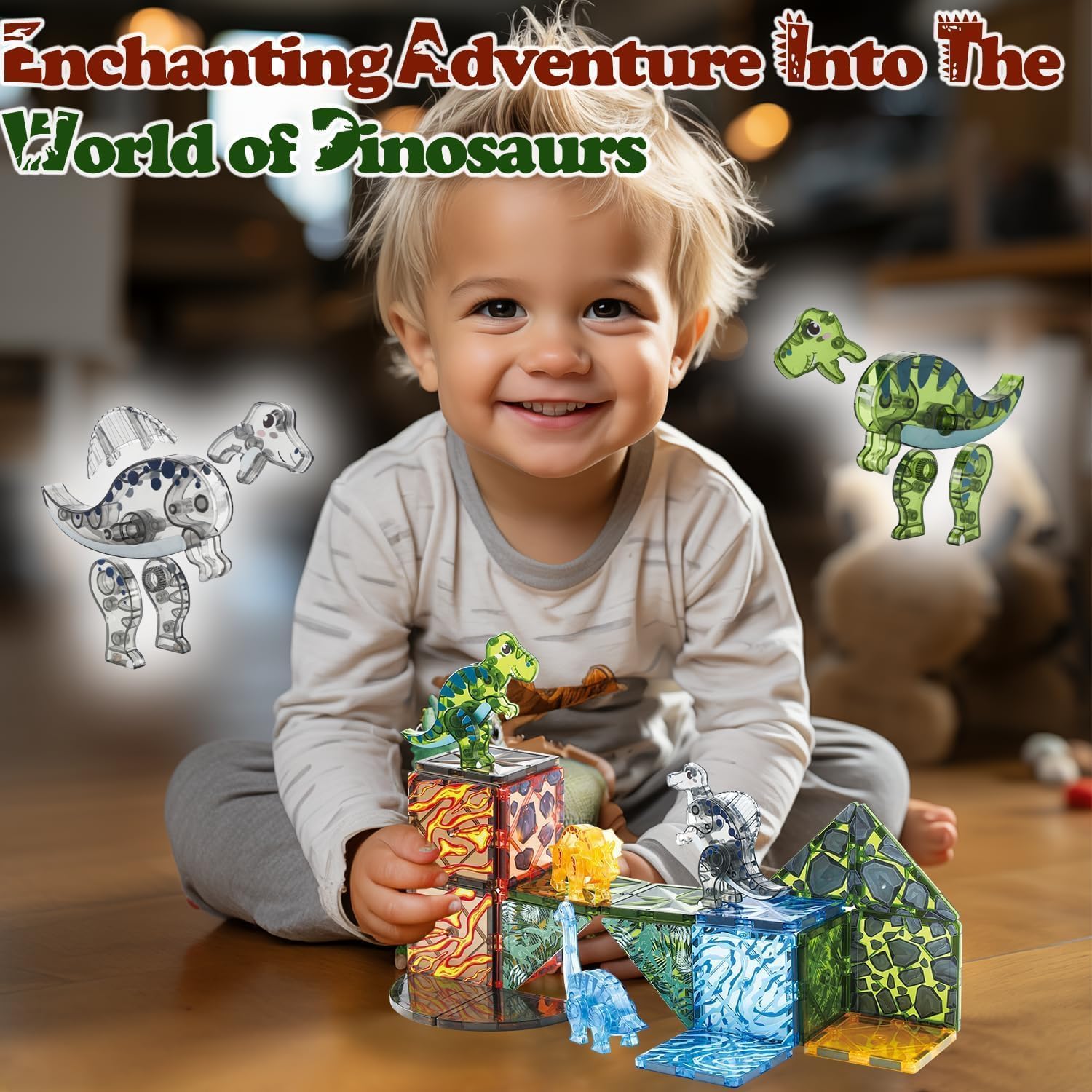 Magnetic Tiles Dinosaur Toys for Kids 3-7 Magnet Building Blocks Toddler Dino Toys - Educational STEM Toys 3 Year Old Boy Gift Learning Resources for Kids Ages 3 4 5 6 7 8 Gifts for 4 Year Old Boys