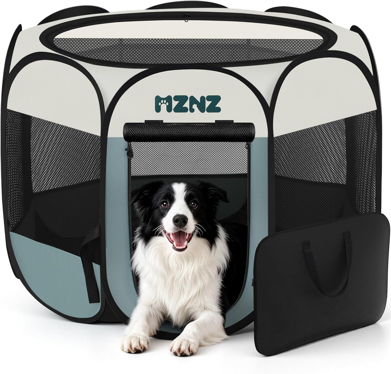 Grey dog cat playpen, portable puppy pet crate for small dogs, cats, rabbits, foldable dog cage enclosure with carrying case