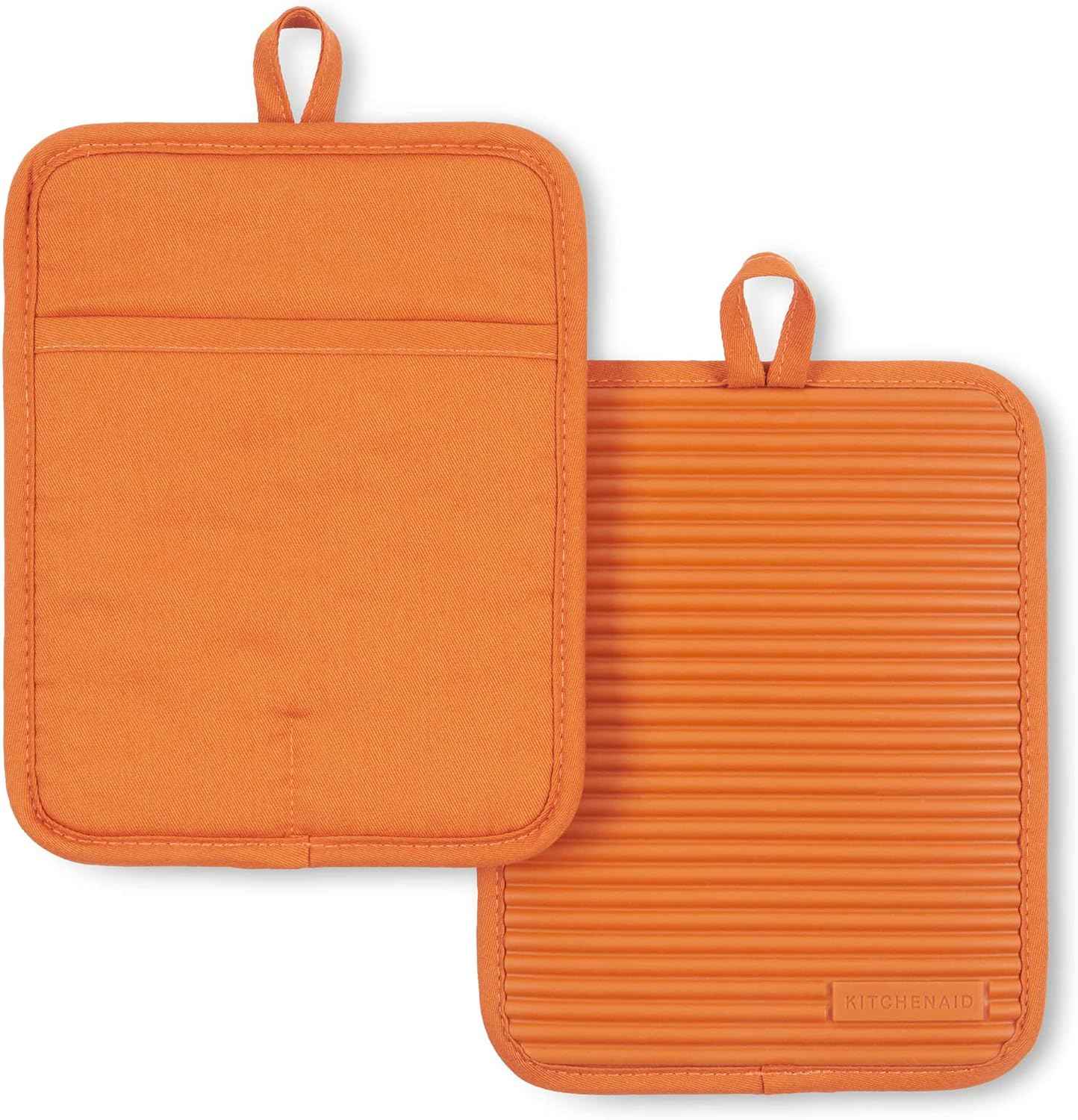 KitchenAid Ribbed Soft Silicone Pot Holder 2-Pack Set, Milkshake Tan, 7"x9"