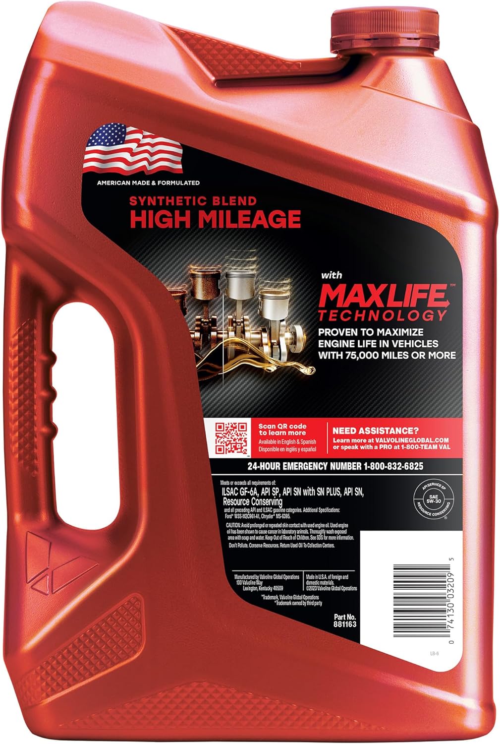 Valvoline MaxLife High Mileage 5W-30 Synthetic Blend Motor Oil 5 Quart