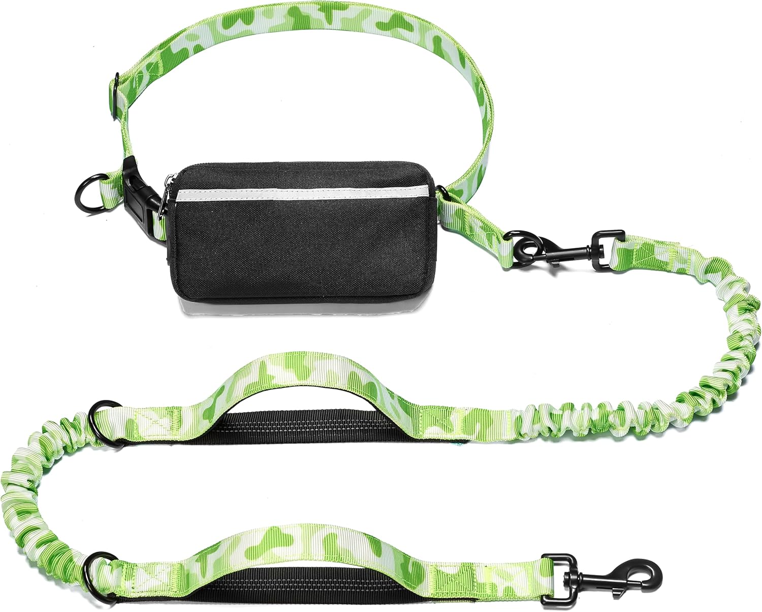iYoShop hands-free dog leash with zipper pouch and dual padded handles for medium and large dogs (large, 25-120 lbs, black)
