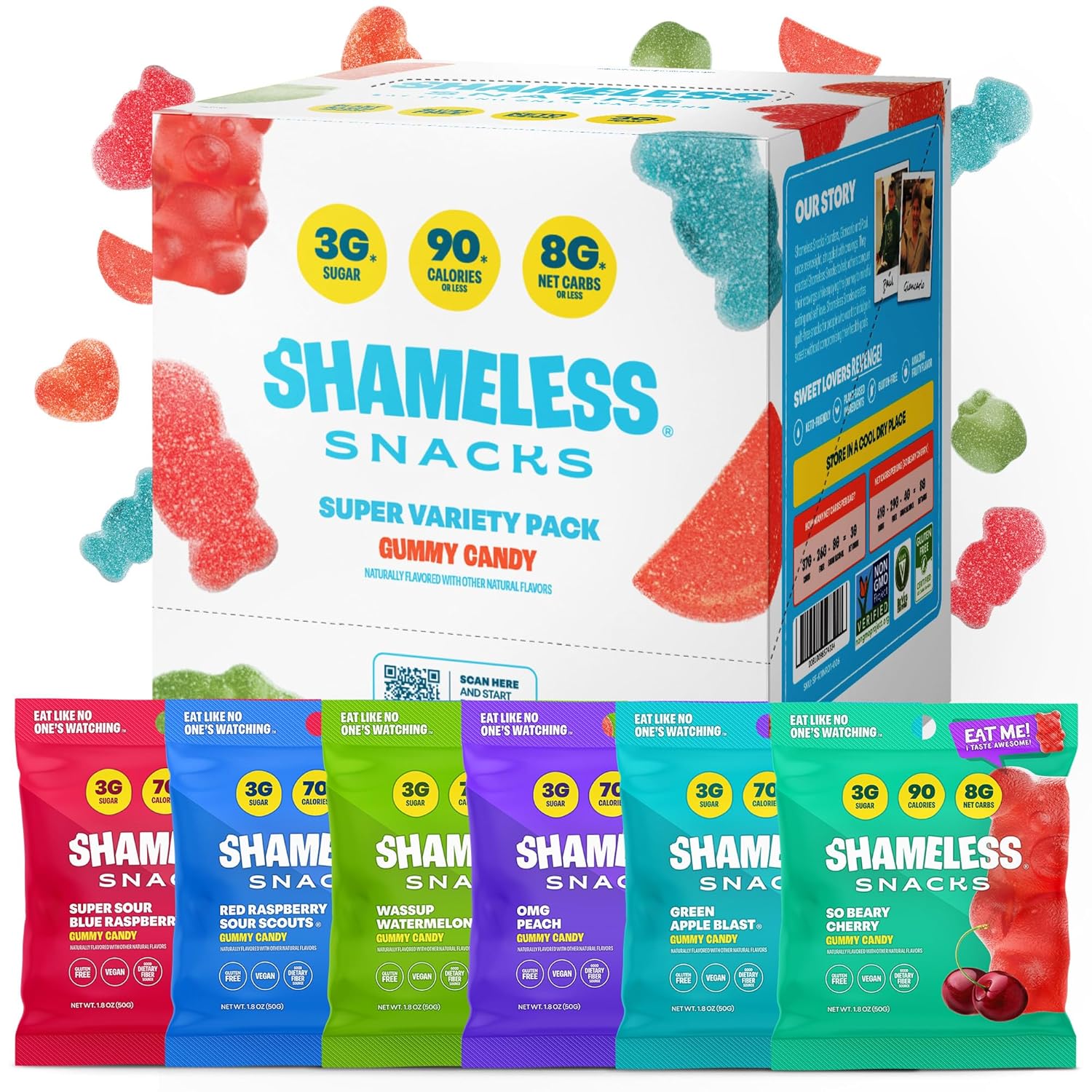 Shameless Snacks Low Carb Keto Gummies - Super Variety Pack with 6 Childhood Favorite Flavors