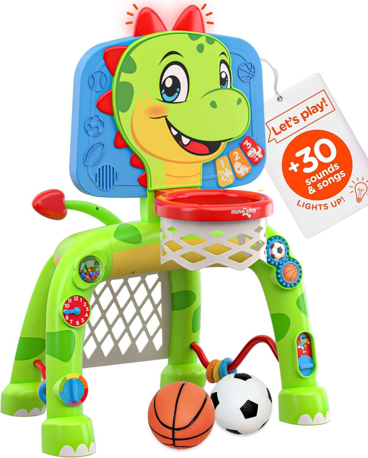 Move2Play, Giraffe Basketball Hoop & Soccer Goal Activity Center | 30+ Sounds & Lights | 1, 2, 3+ Year Old Gift & Birthday Present | 6, 12, 18, 24+ Month Toy For Baby, Toddler, Boys, & Girls