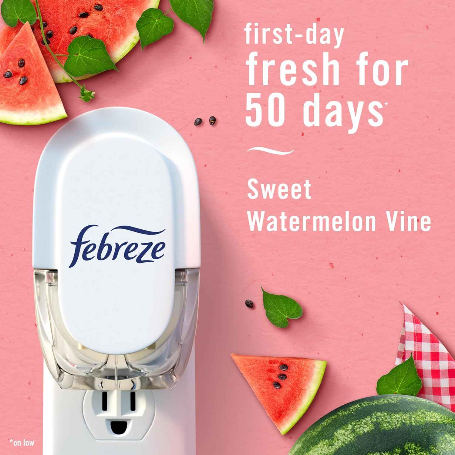 Febreze Plug In Air Freshener, Odor-Fighting Scented Oil Refill, Air Fresheners for Home and Bathroom and Kitchen, Long Lasting for Strong Odors, Sweet Watermelon Vine Scent, 0.87oz Refill, 3 Count