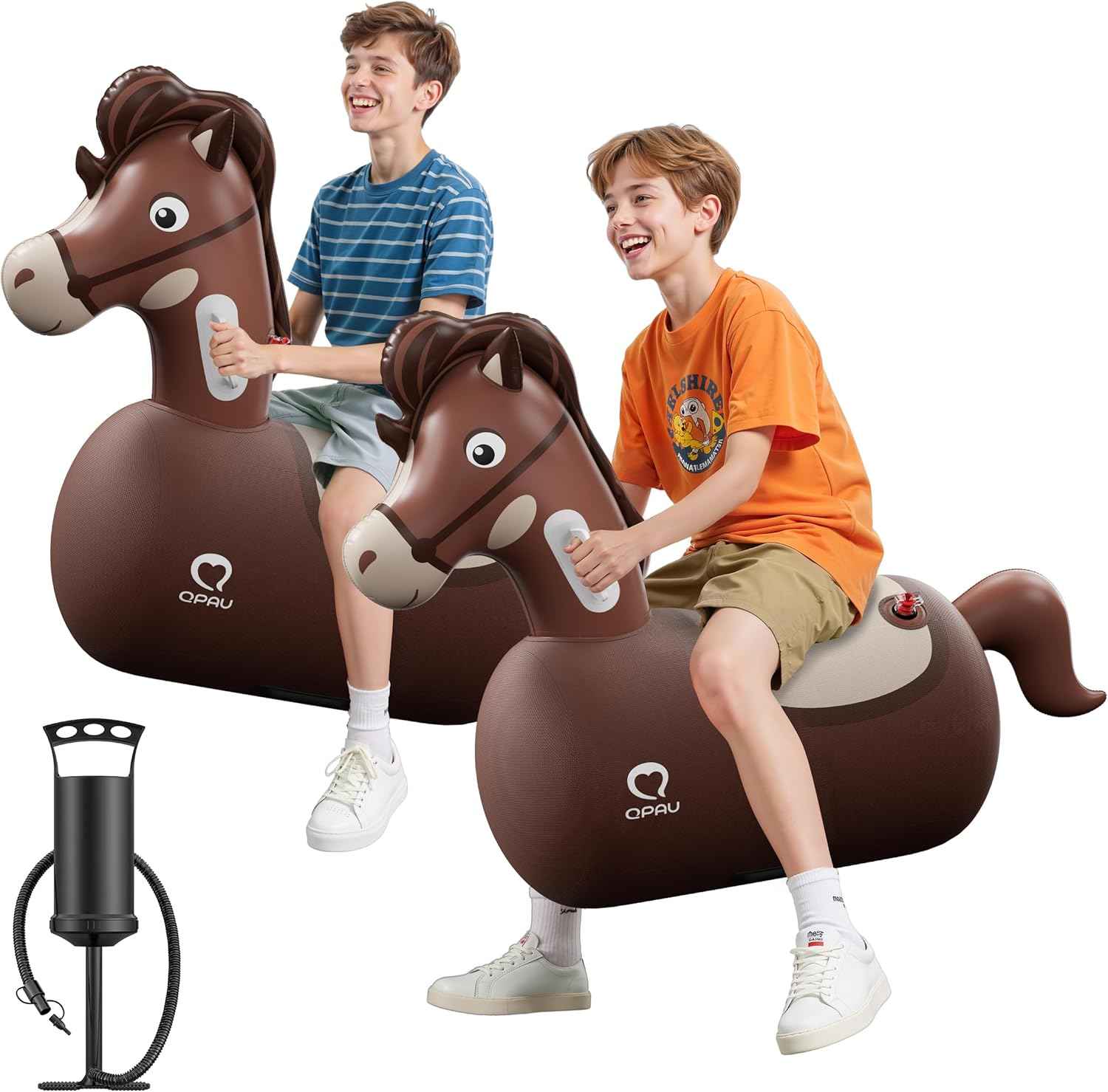 QPAU Inflatable Bouncy Dinosaur Toys 2 PCS with Hand Pump, Heavy Duty Giant Bouncy Pal, 220lbs Load Capacity, Ride On Bouncy Animal Hopper Toy, Indoor Outdoor Bouncers for Kids Girls Boys Ages 5+