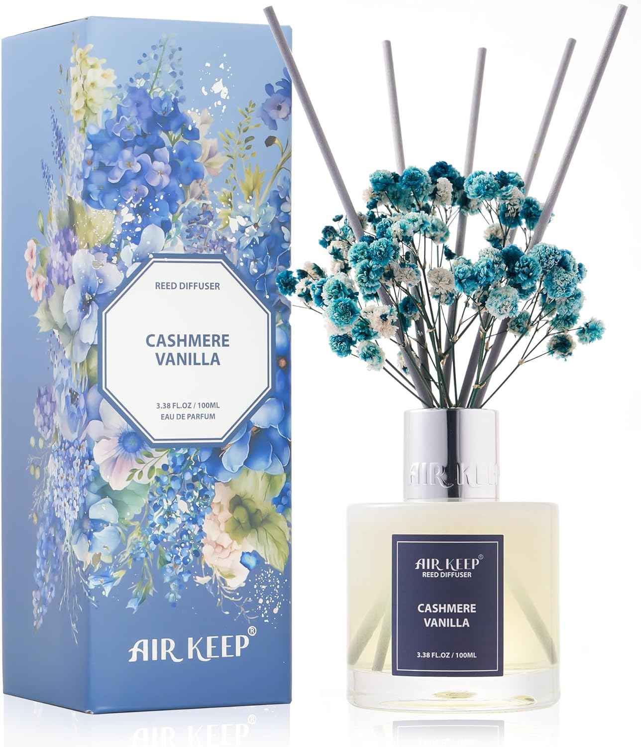 Airkeep Reed Diffuser Set,3.38 fl oz (100 ml) - Clean Linen Oil Diffusers with 8 Reed Sticks,Home Fragrance Reed Diffuser for Bathroom Shelf Decor