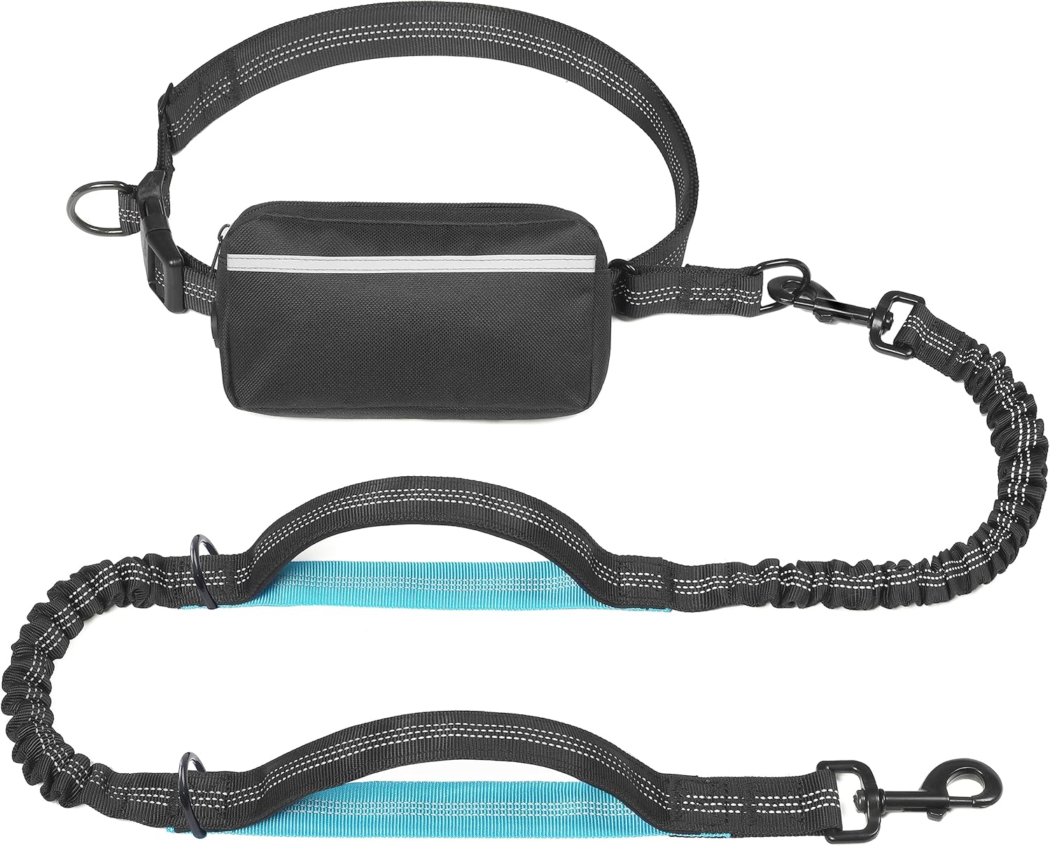iYoShop hands-free dog leash with zipper pouch and dual padded handles for medium and large dogs (large, 25-120 lbs, black)