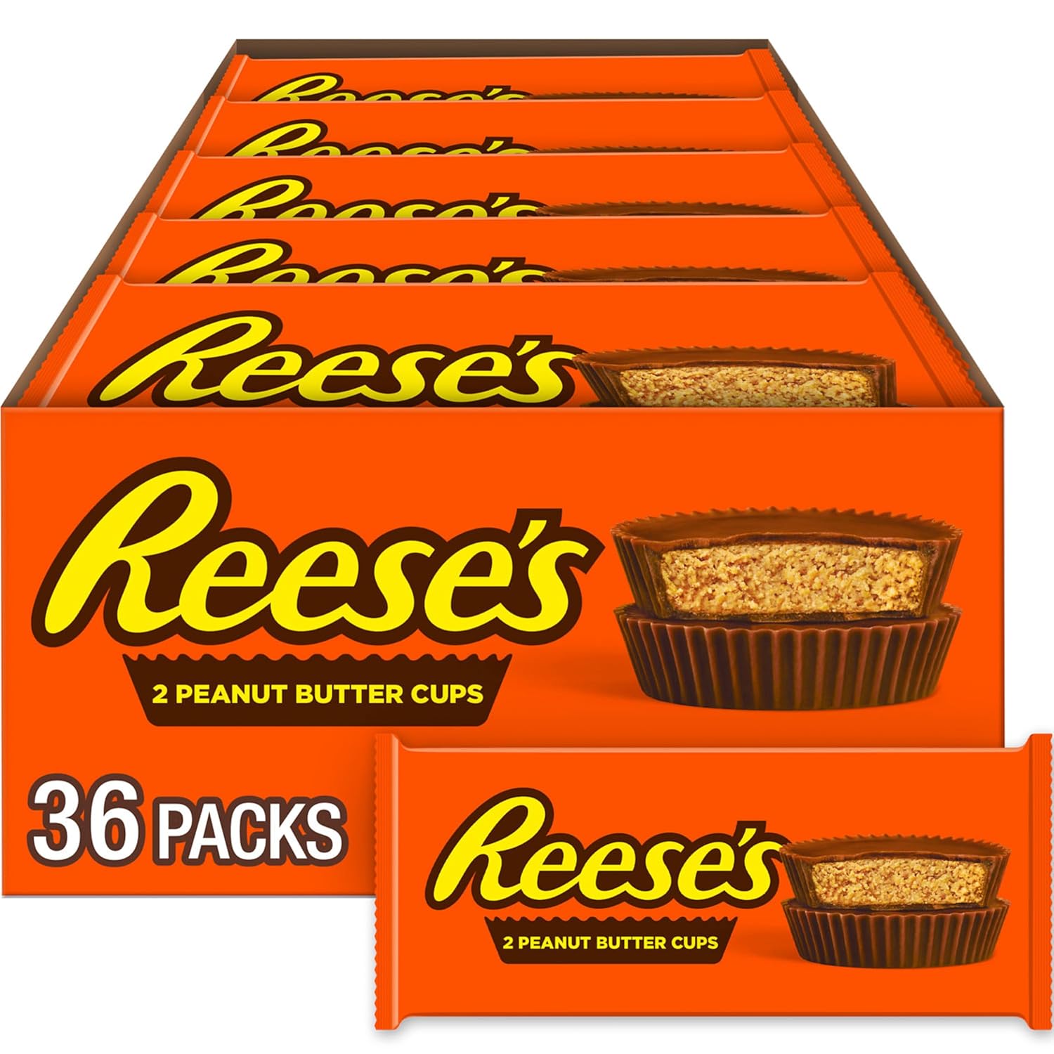 reeses milk chocolate peanut butter cups, 1.5 oz, 36 count, candy packs