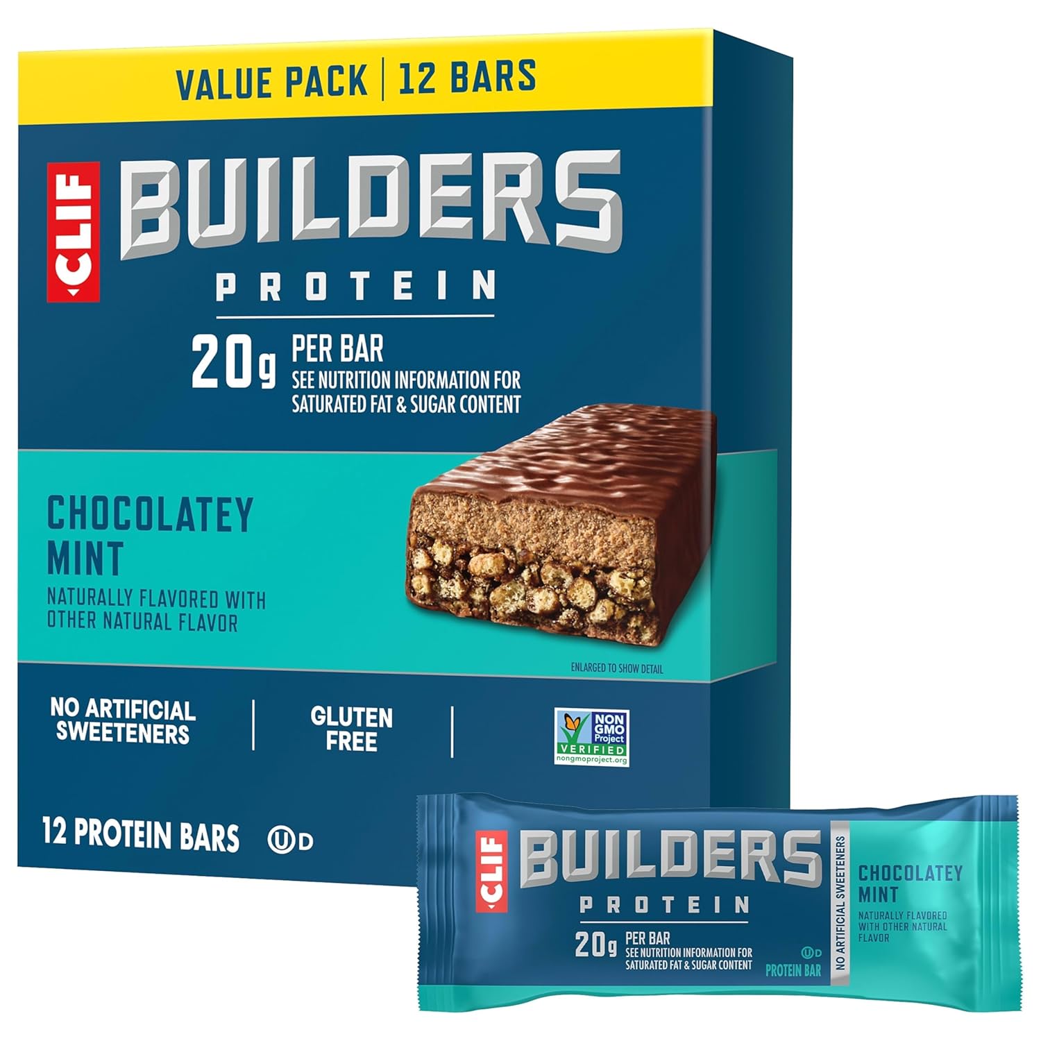 clif builders chocolatey mint 20g plant based protein bars 12 pack gluten free non gmo