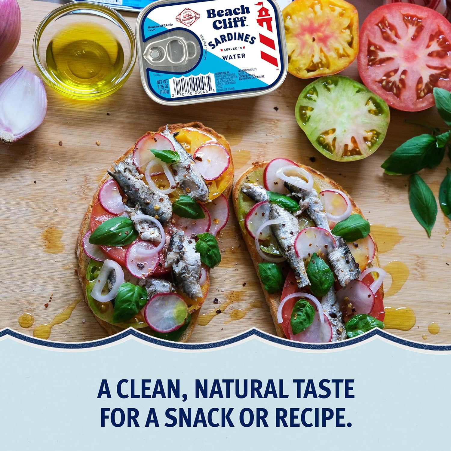 Beach Cliff Wild Caught Sardines in Water, 3.75 oz Cans, 12g Protein per Serving, Gluten Free, Keto Friendly, Pack of 12