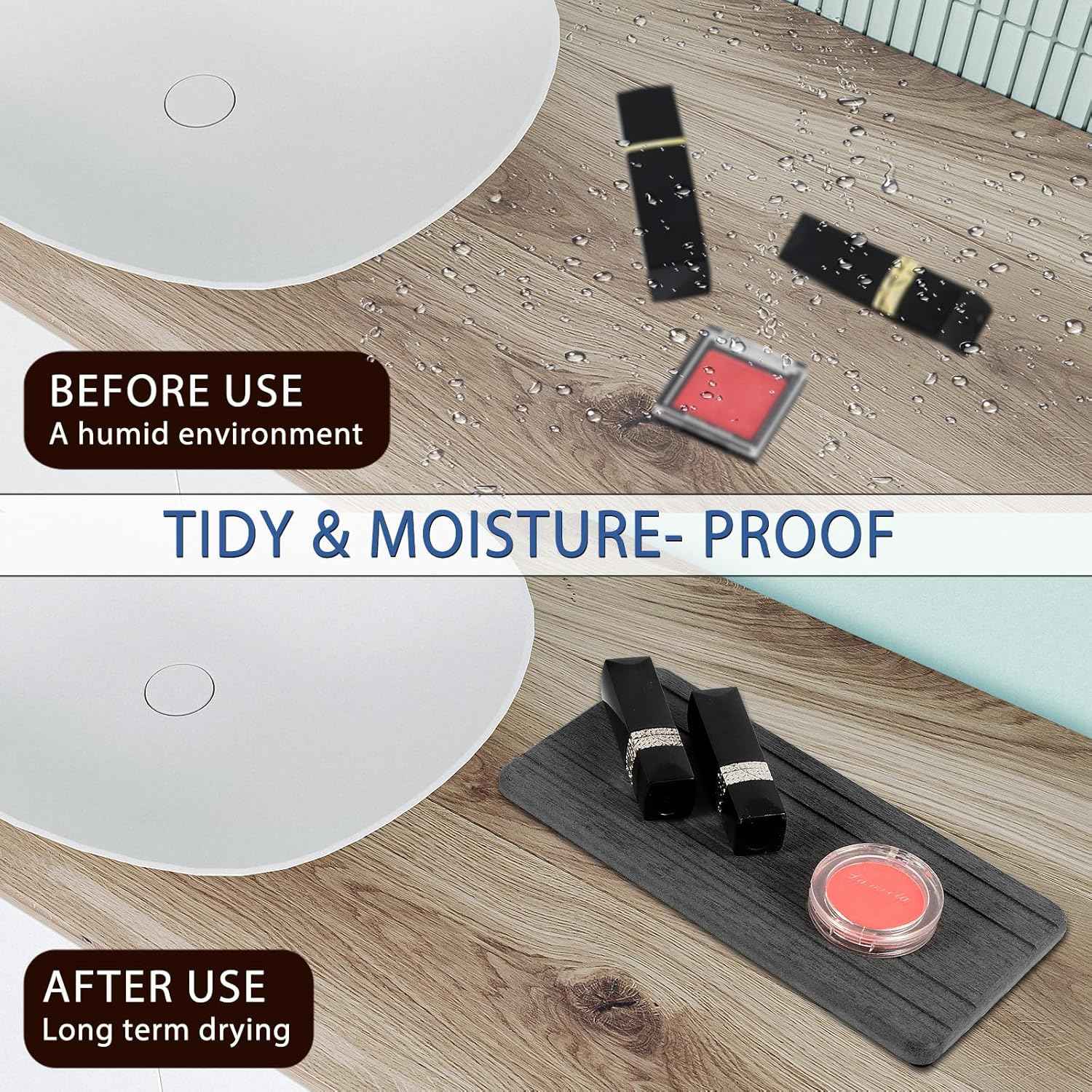 3PCS Water Absorbing Stone Tray, DryingNeat Diatomite Stone Sink Tray, Instant Dry Sink Coasters, Kitchen Sponge Hand Soap Holder, Countertop Fast Drying Counter Trays,8 * 4inch and 4 * 4inch