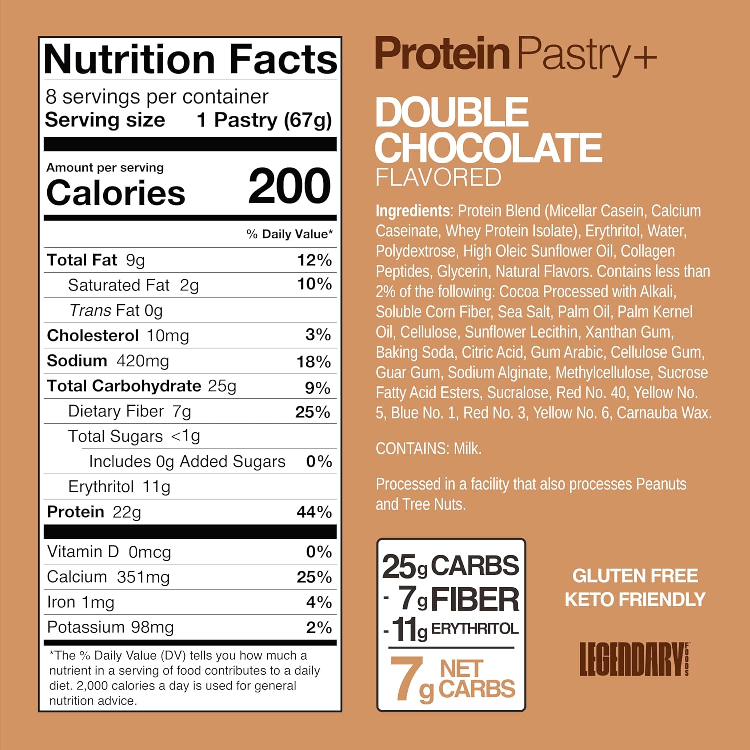 Legendary Foods 22g protein pastry double chocolate low carb keto snack 8 pack gluten conscious