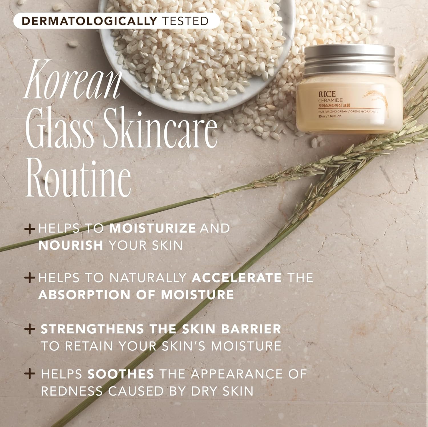 the face shop rice ceramide cream, hydrating face moisturizer for dry and combination skin, 1.69 fl oz