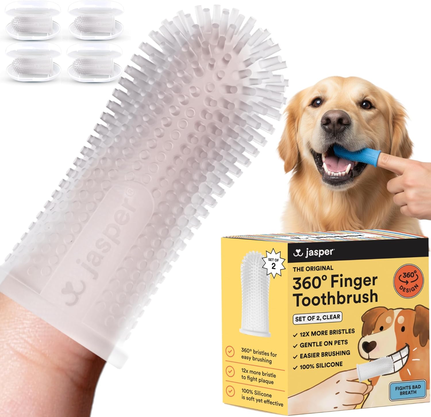 Jasper 2-pack 360-degree dog toothbrush kit for small and large pets, blue