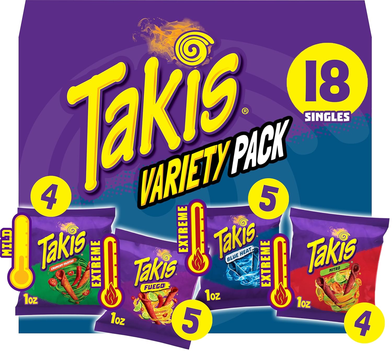 takis 18 pc variety pack assorted flavored rolled tortilla chips in 1 oz bags