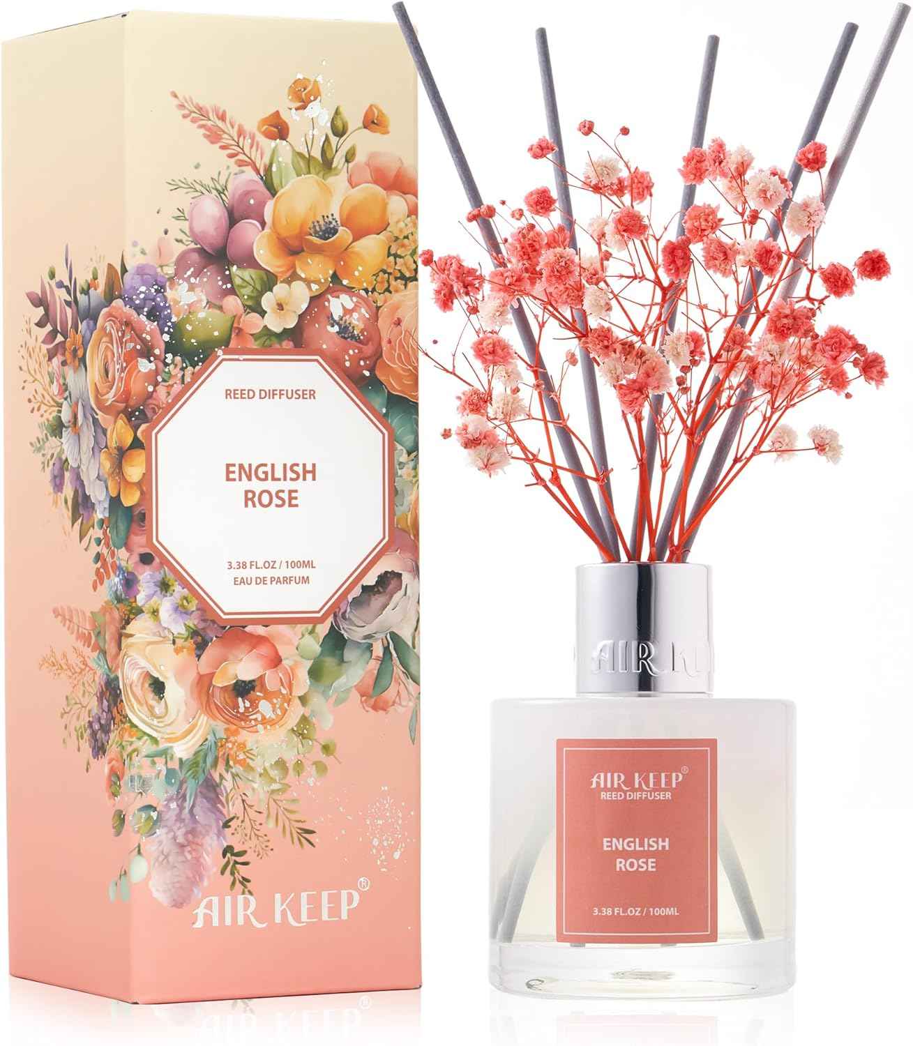 Airkeep Reed Diffuser Set,3.38 fl oz (100 ml) - Clean Linen Oil Diffusers with 8 Reed Sticks,Home Fragrance Reed Diffuser for Bathroom Shelf Decor