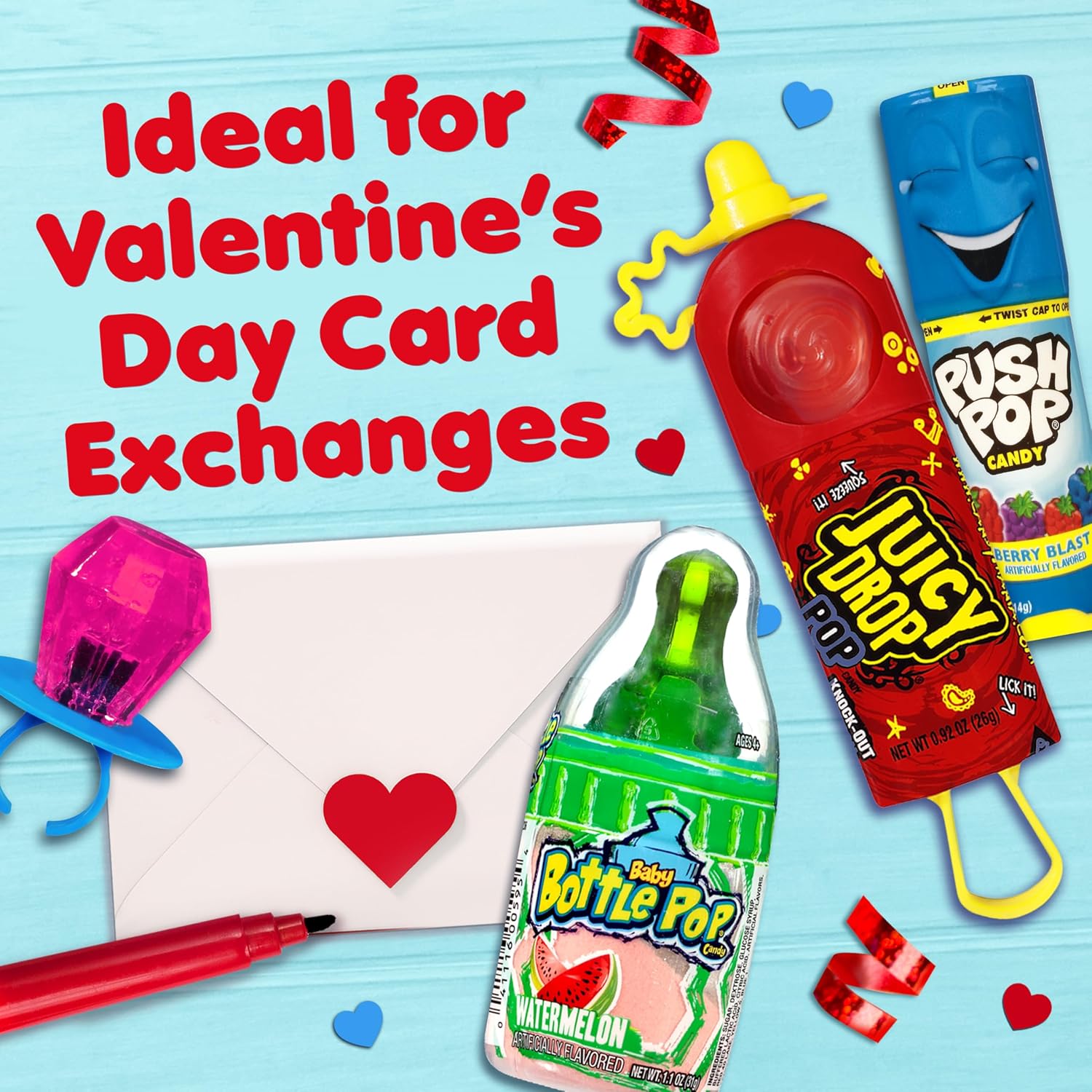Bazooka Lollipops, 18-Count Assorted Valentine's Candy Variety Pack, Individually Wrapped Lollipops for Parties and Gifts