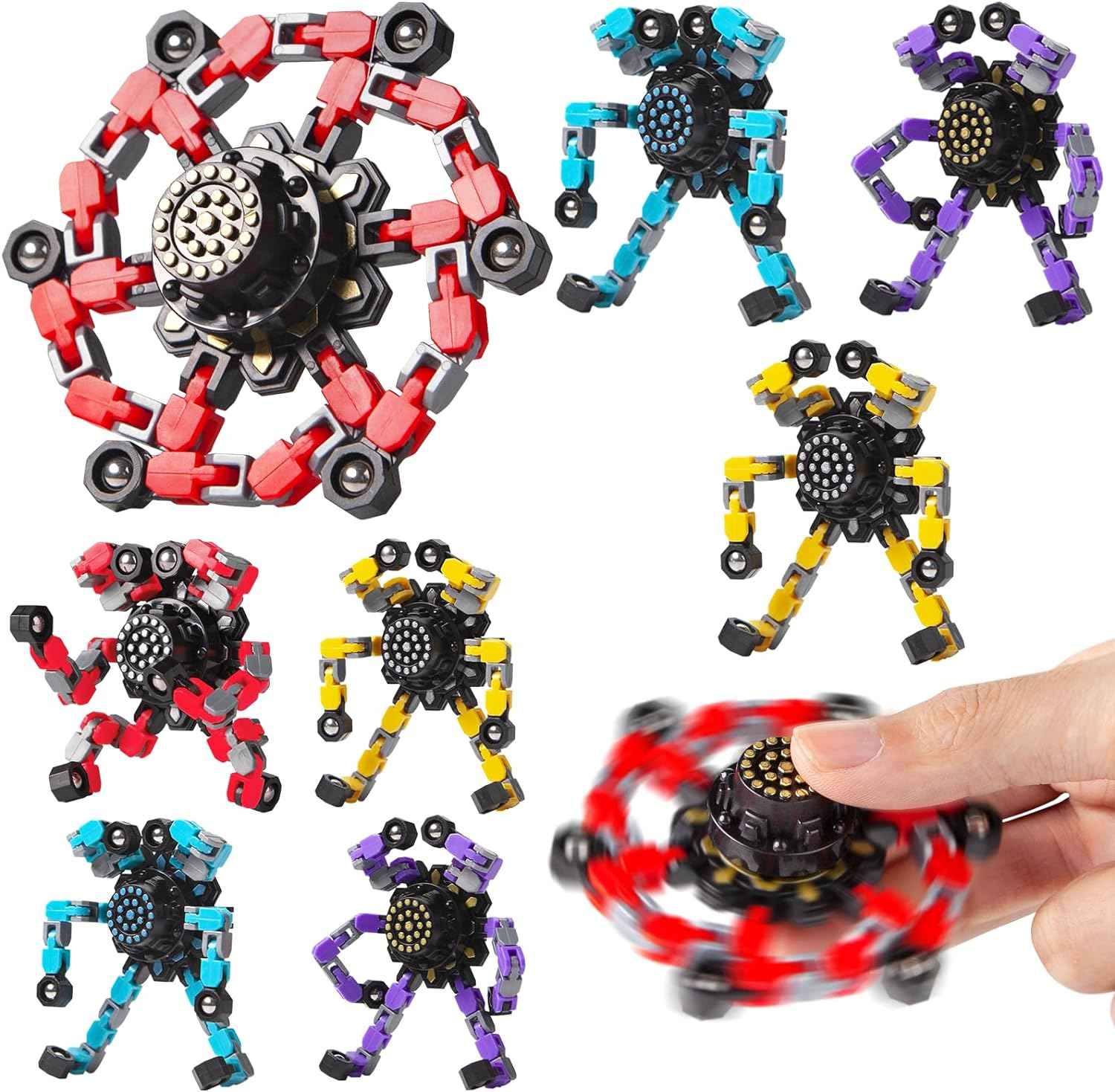 Valentines Day Gifts Transformable Fidget Spinners Toys 4 Pcs for Kids and Adults Stress Relief Sensory Toys for Boys and Girls Age 8-13 Fingertip Gyros Easter Basket Stuffers for Teens